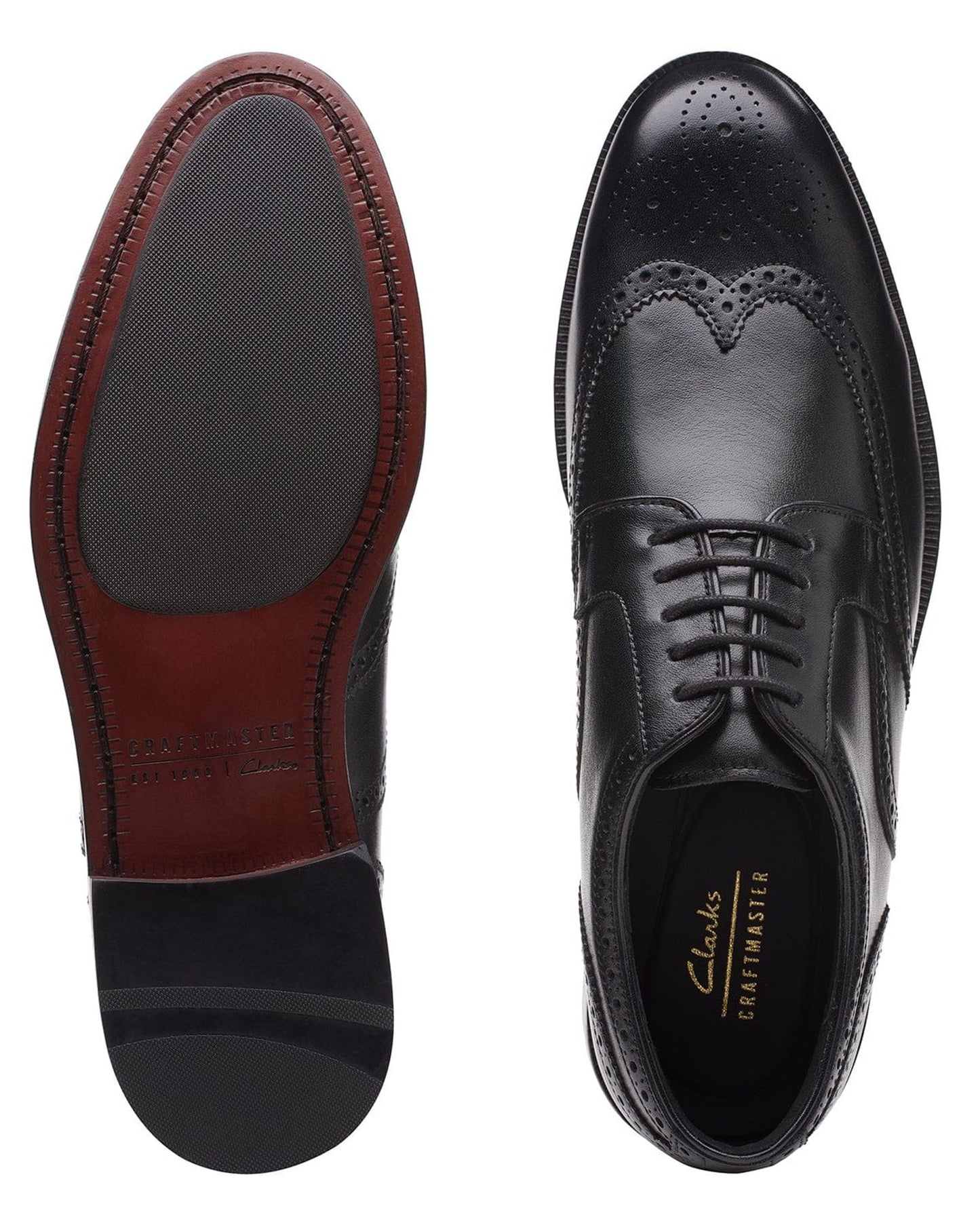 Clarks Craftdean Wing Shoes - Black Leather - 261691837 - G Width (Standard Fit)