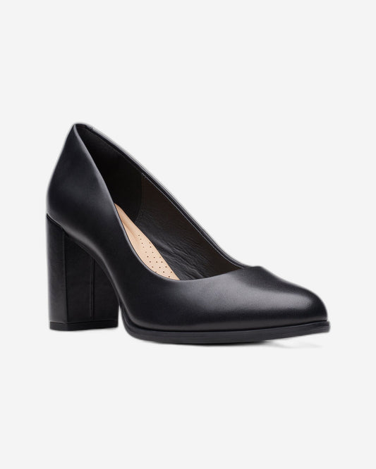 Clarks Freva85 Court Shoes - Black Leather - 261709684 - D Width (Standard Fit)