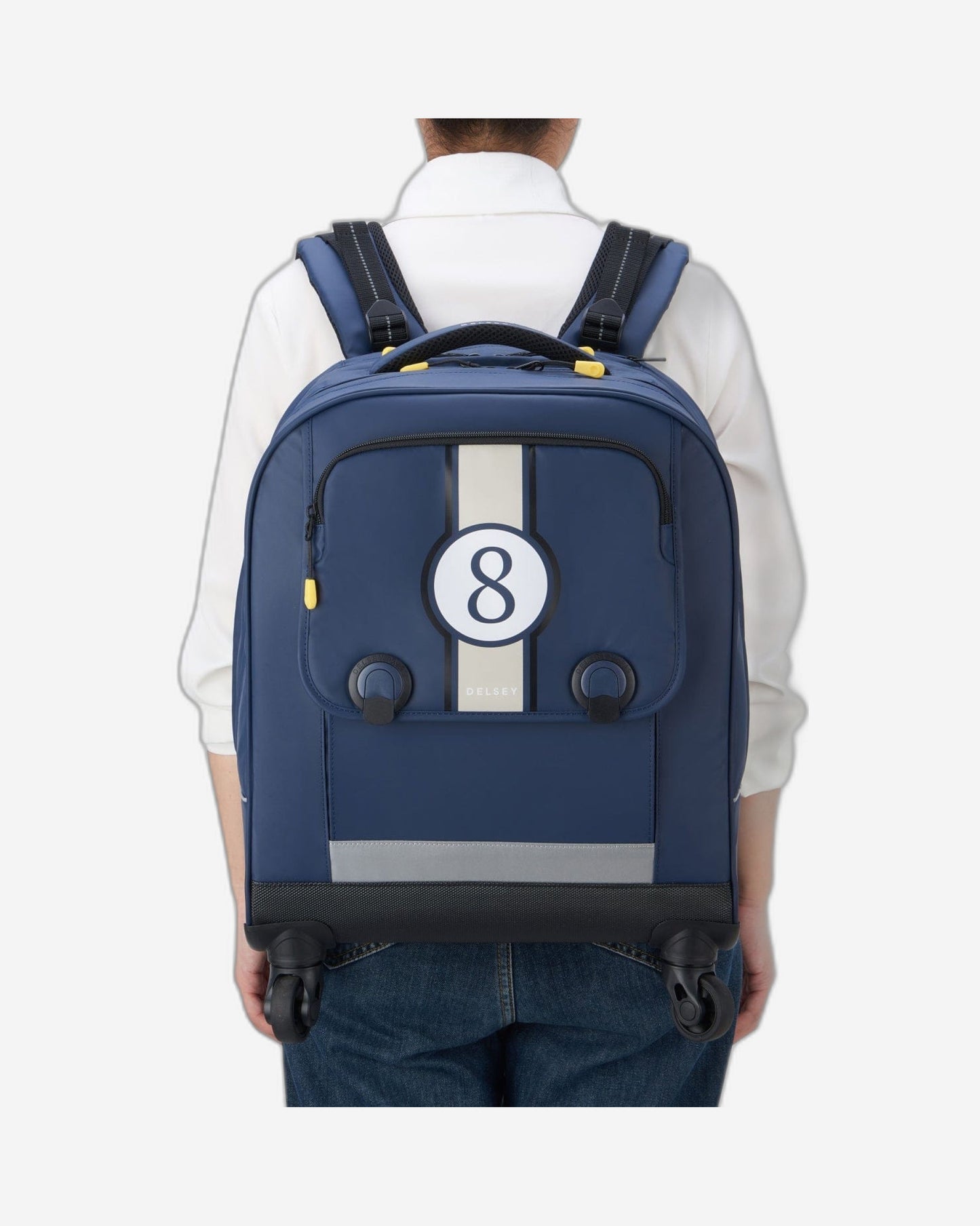 Delsey Paris BTS 2023 4 Wheel 15.6 Inch Blue Printing Wheeled Backpack