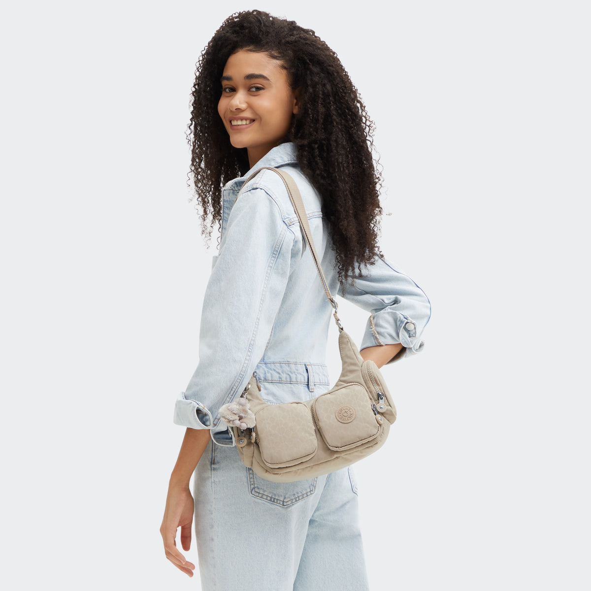 Kipling Rikka S Signature Beige Embossed Small Crossbody Bag I5164-96A