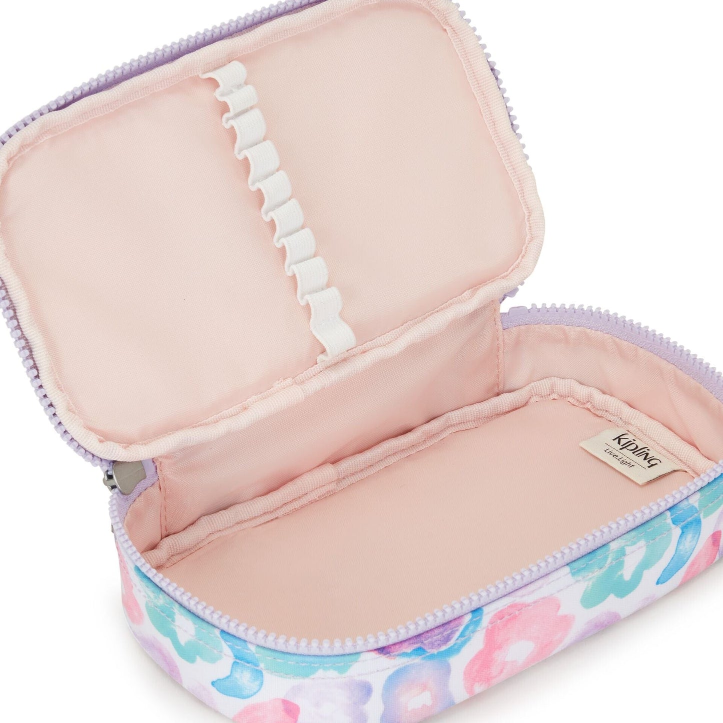 Kipling-50 Pens-Medium Pencase Holds Up To 50 Pens-Aqua Flowers-I3707-2Fw