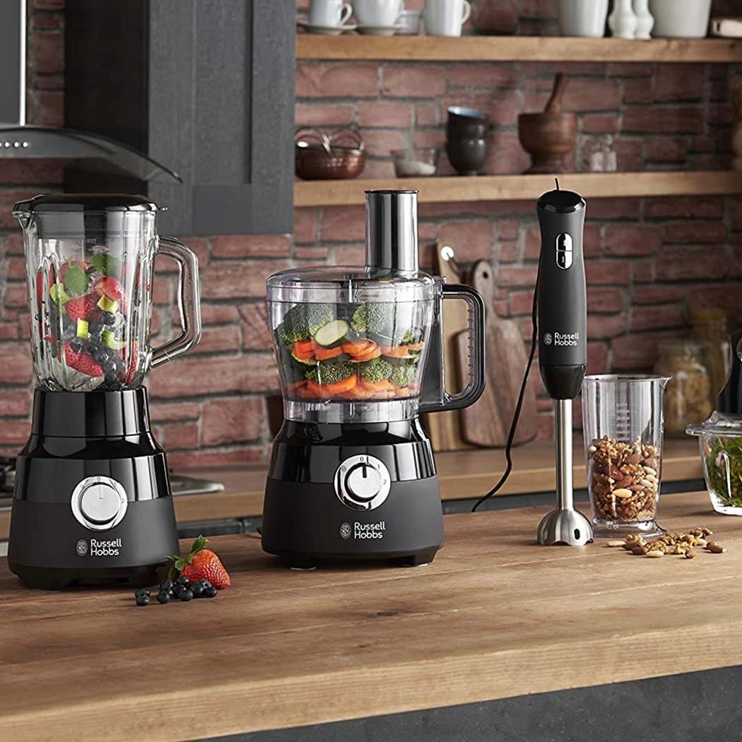 Russell Hobbs Desire Food Processor, 1.5 Litre Food Mixer With 5 Chopping, Slicing And Dough Attachments, Matte Black, 600 W - 24732