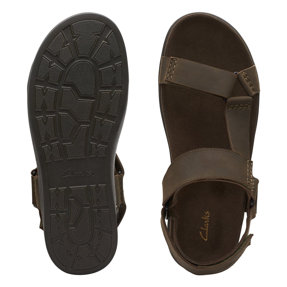 Clarks Sunder Range Sandals - Dark Olive Lea - 261718877 - G Width (Standard Fit)