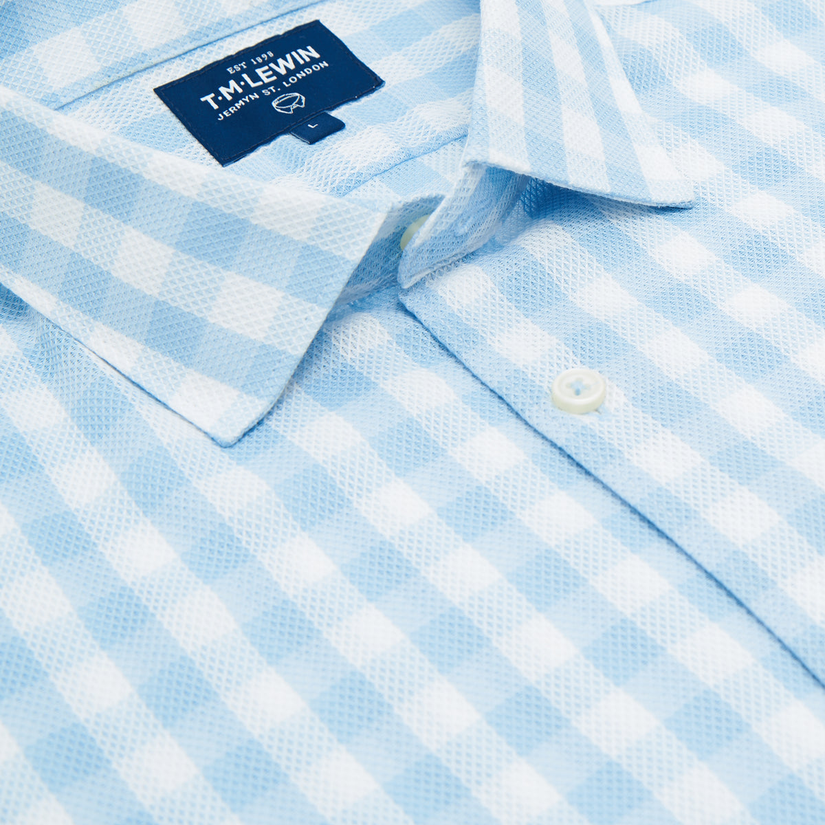 LENO WEAVE SLIM FIT BLUE CHECK BUTTON CUFF SHIRT