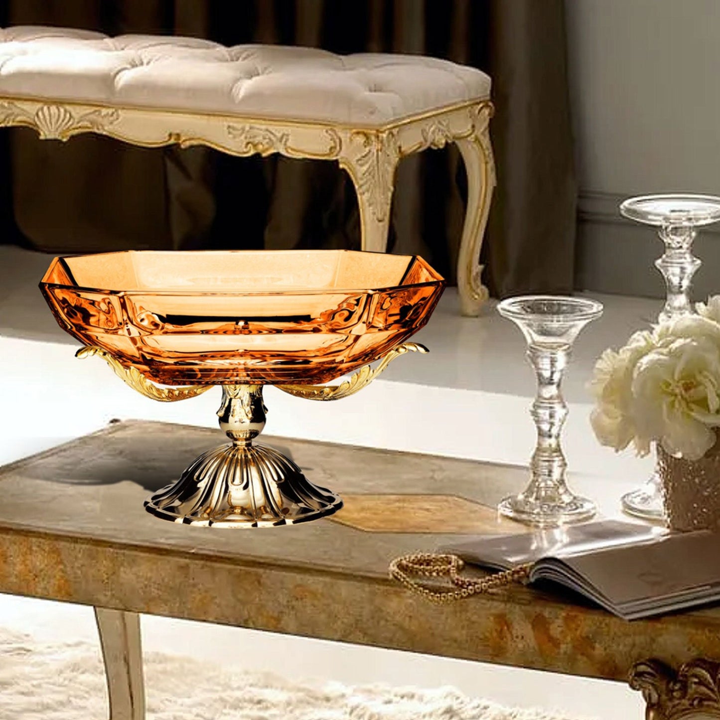 ROMA CENTERPIECE AMBER GLASS 35 X 35 X H20 CM - DC6153/OR-AM