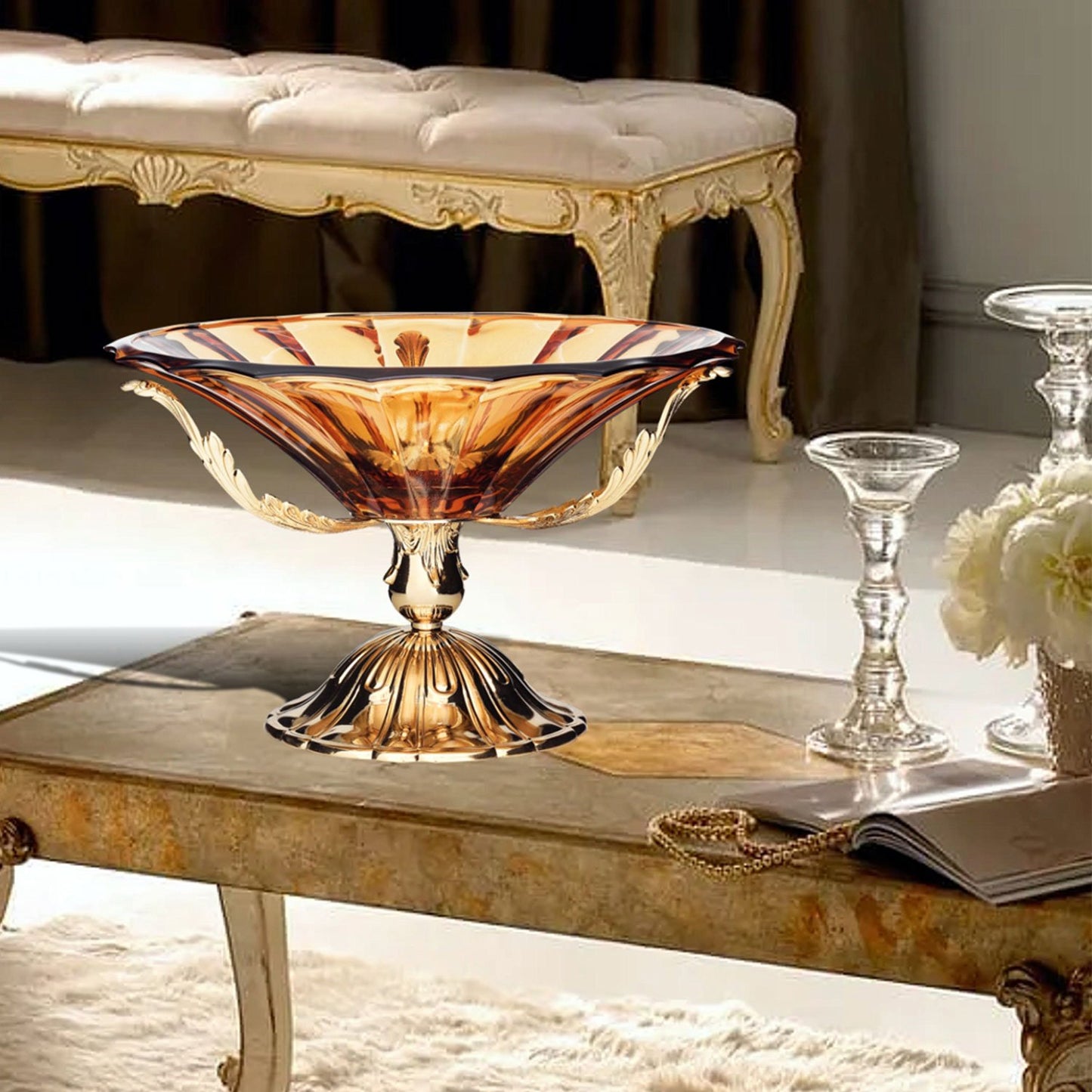 ROMA CENTERPIECE BOWL AMBER GLASS - DC6155/OR-AM