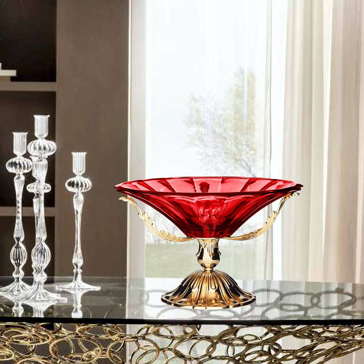 ROMA CENTERPIECE BOWL RED GLASS 40 X 23 CM - DC6155/OR-RS