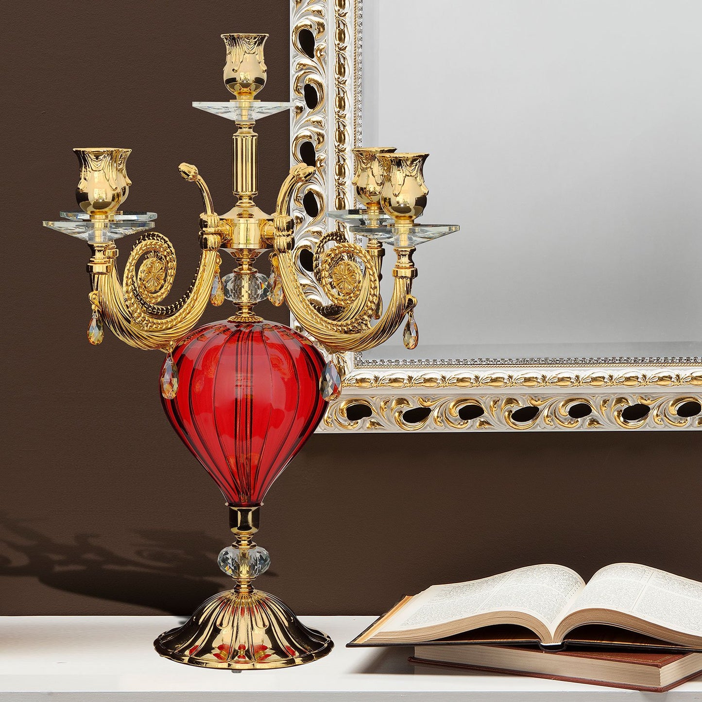 ROMANTICA 5 FLAMES CANDLE STAND RED - DC2441/5-RS