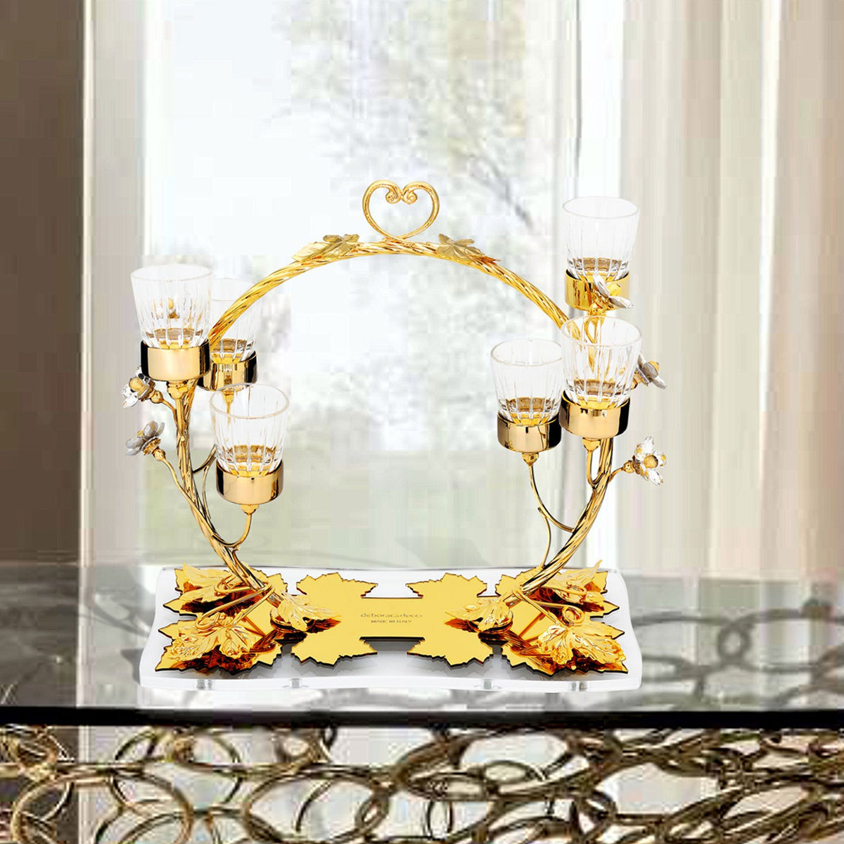 CIRCLE CANDLE HOLDER IN GOLD METAL WITH 6 GLASS - DC6172 GOLD