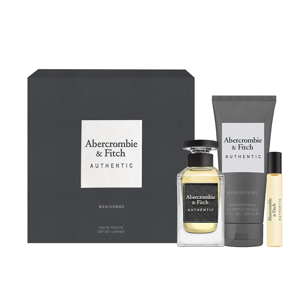 ABERCROMBIE & FITCH-AUTHENTIC FOR HIM GIFT SET EAU DE TOILETTE 100ML +15ml TRAVEL SPRAY+200ml HAND & BODY WASH