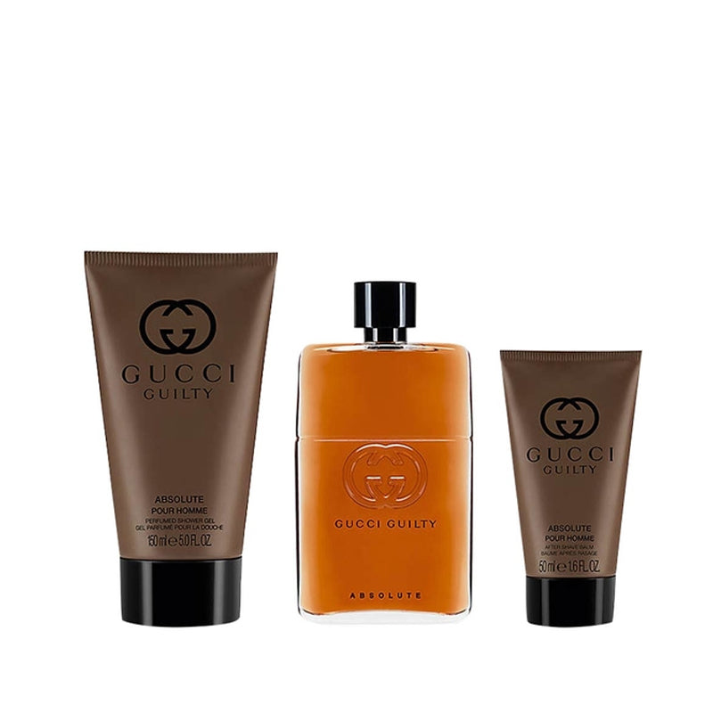 GUCCI GUILTY ABSOLUTE POUR HOMME (GIFT SET)
EAU DE PARFUM 90ml+50ml AFTERSHAVE BALM + 150ml SHOWER GEL