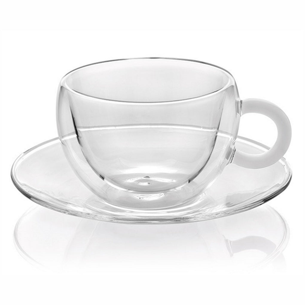 COLOURS BREAK TEA CUP AND SAUCER SET 2 WHITE HANDLE