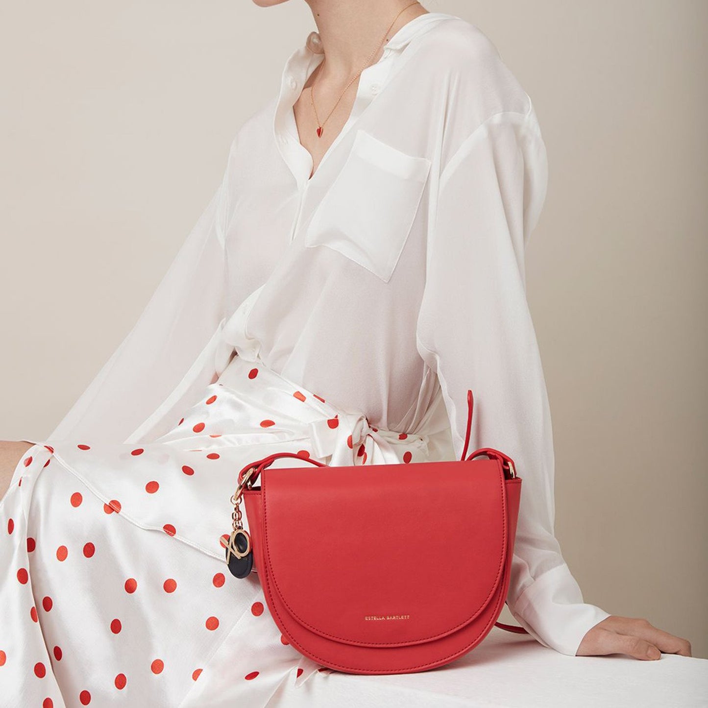 Estella Bartlett Loman Saddle Bag with Navy Bag Tag and XO Keychain - Red - EBP3265