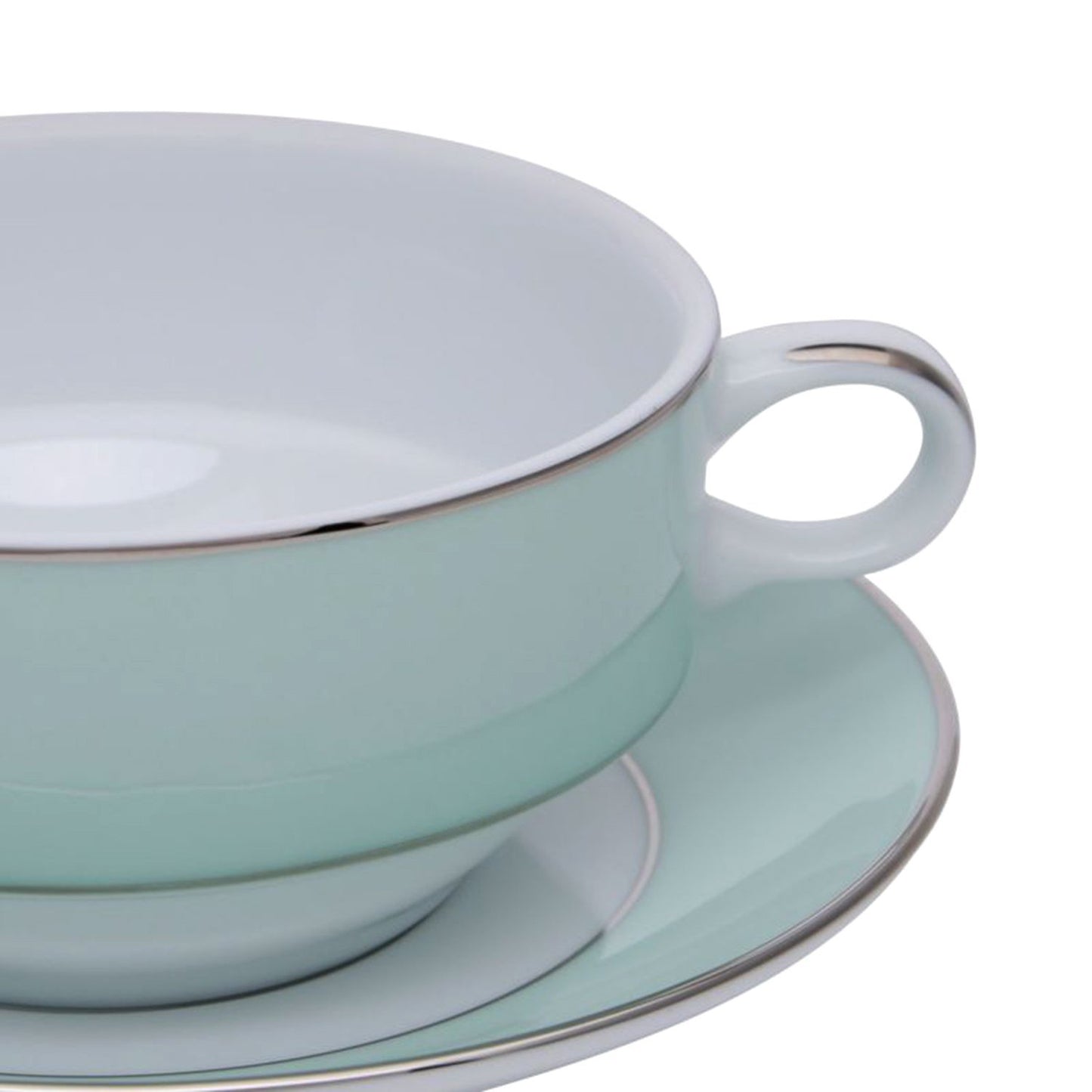 Dankotuwa Meldy Green Soup Cup and Saucer Set - White and Green - MELDYG-SC/S
