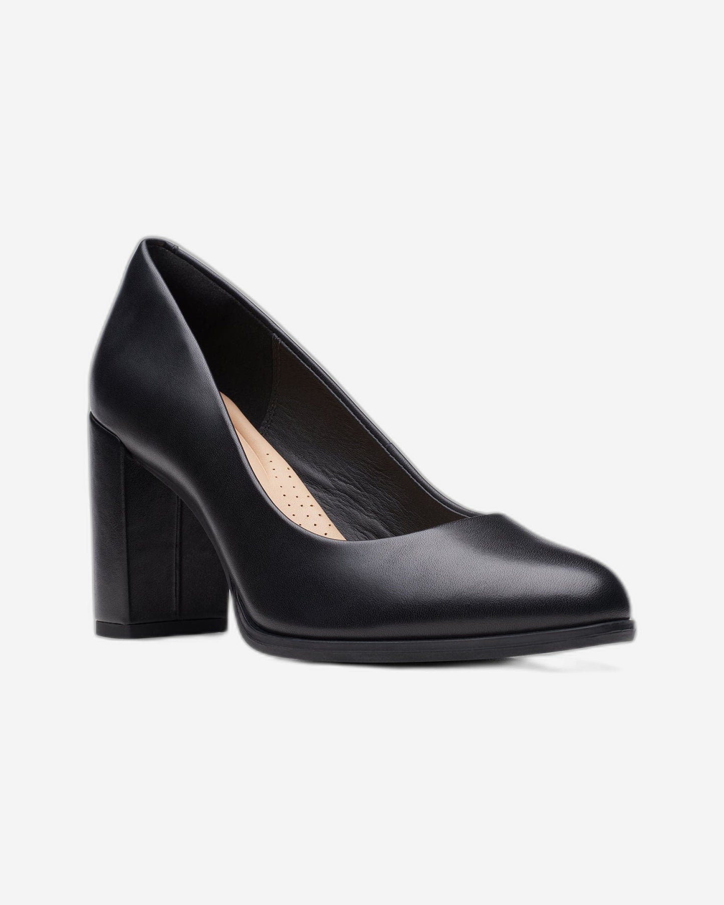 Clarks Freva85 Court Shoes - Black Leather - 261709684 - D Width (Standard Fit)