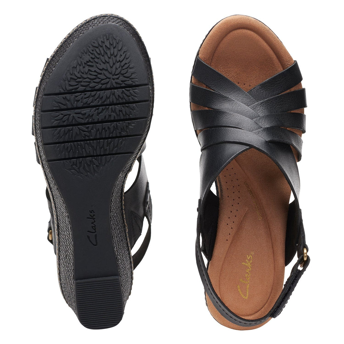 Clarks Elleri Grace - Sandals - Black Leather - 261715315 - E Width (Wide Fit)