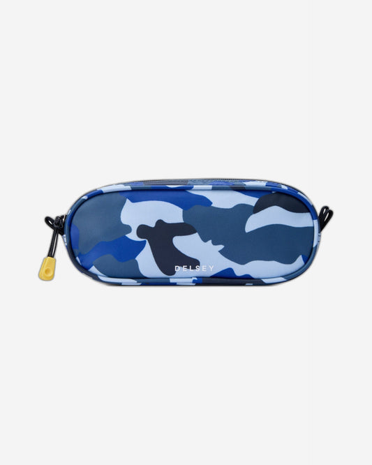 Delsey Paris BTS 2023 Top Zip Opening 2 Compartment Camo Blue Pencil Case