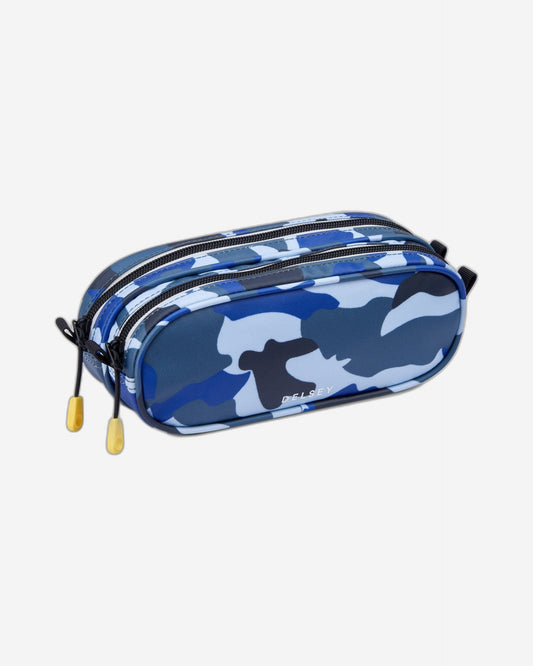 Delsey Paris BTS 2023 Top Zip Opening 2 Compartment Camo Blue Pencil Case