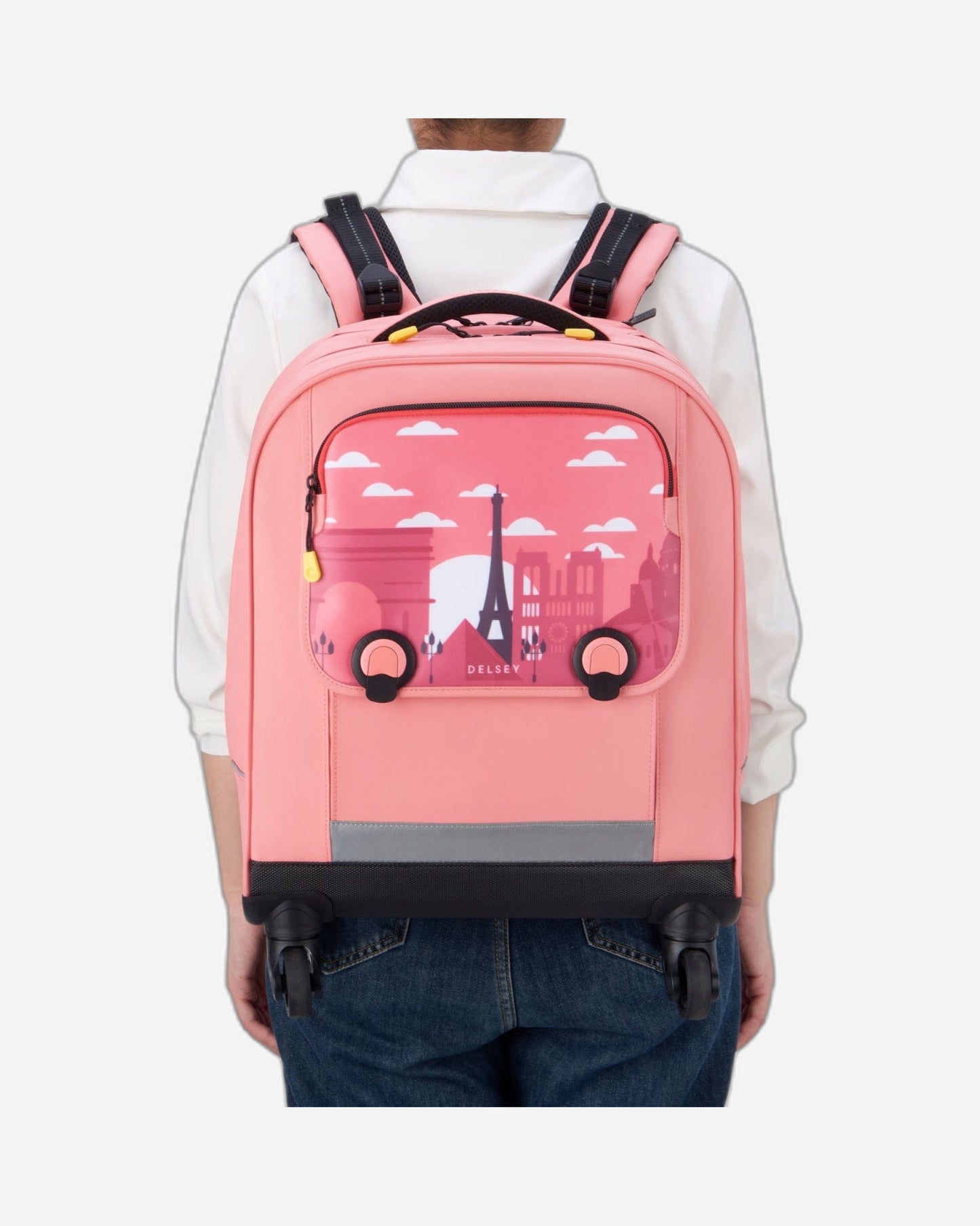 Delsey Paris BTS 2023 4 Wheel 15.6 Inch Pink Printing Wheeled Backpack