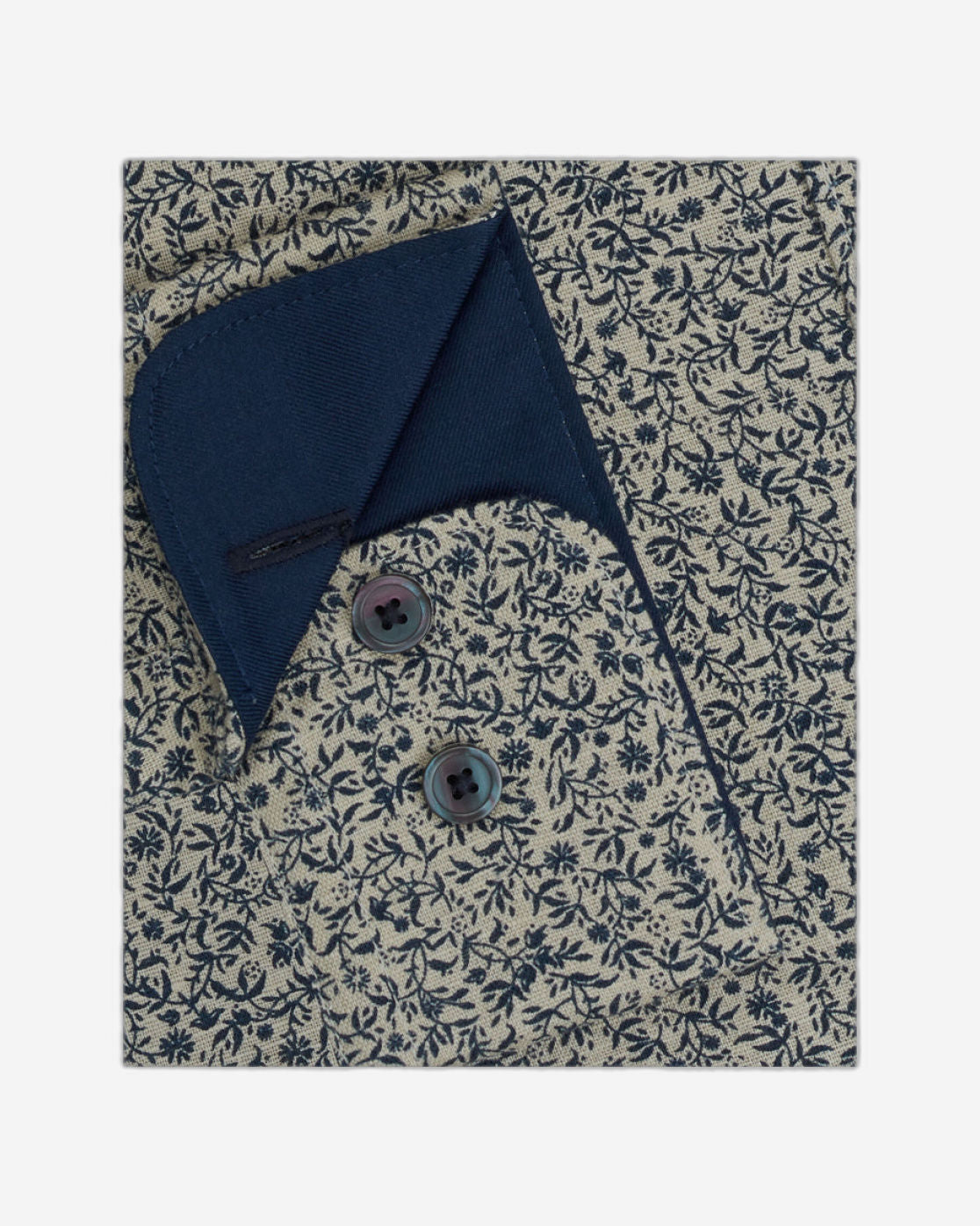 CASUAL SLIM FIT ECRU FLORAL BUTTON CUFF SHIRT