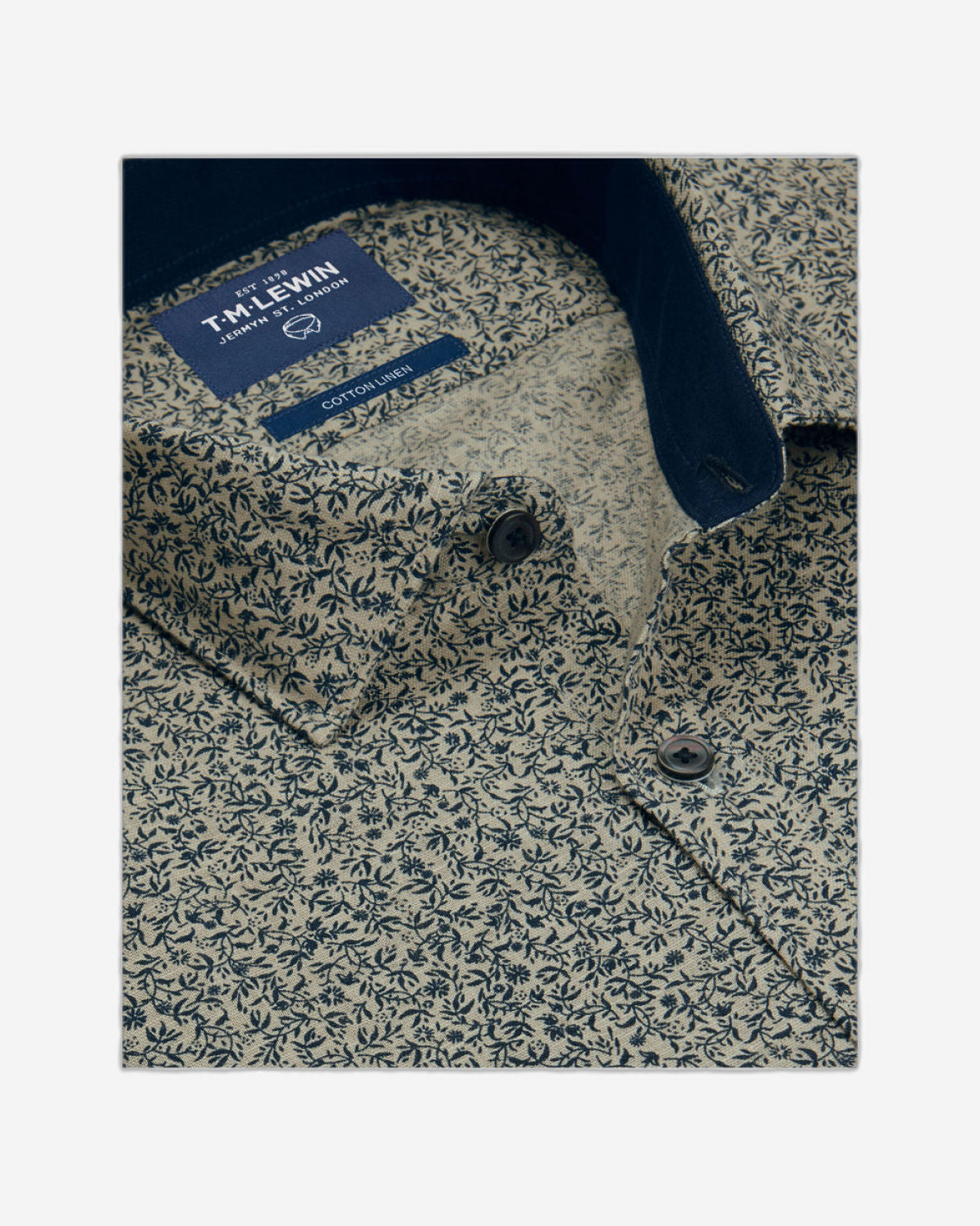 CASUAL SLIM FIT ECRU FLORAL BUTTON CUFF SHIRT