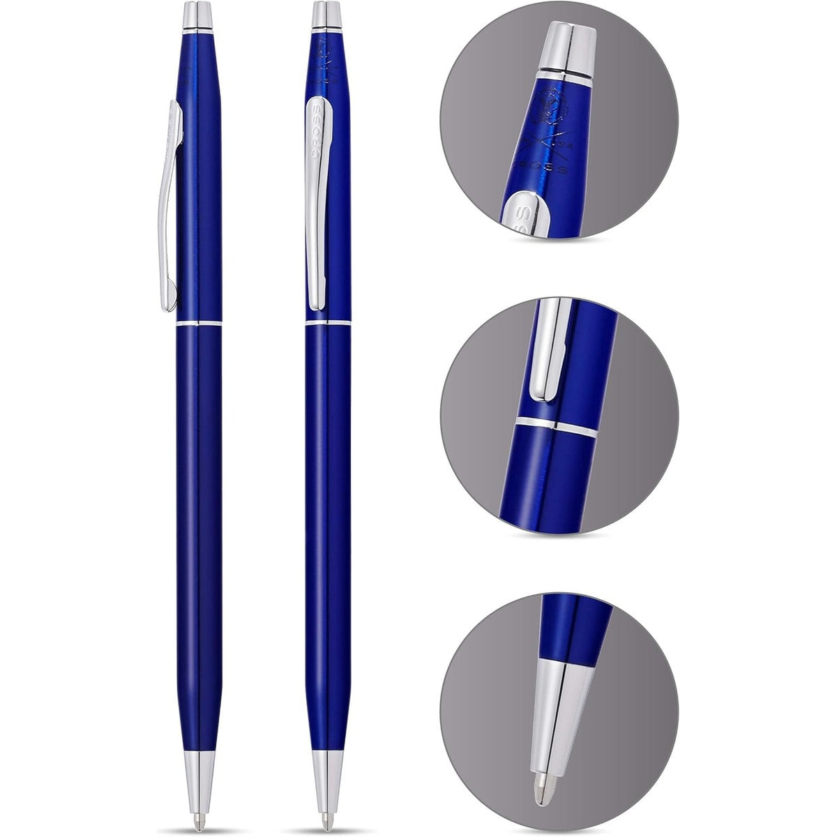 Cross Classic Century® Translucent Blue Lacquer With Polished Chrome Appointments Ballpoint Pen - AT0082-112