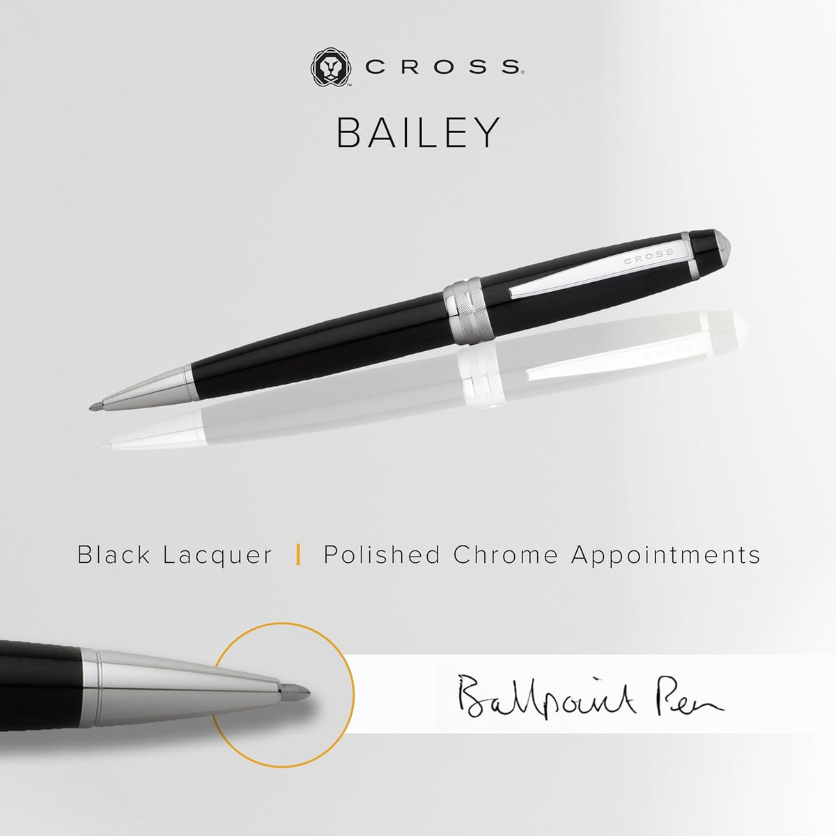Cross Bailey™ Black Lacquer With Polished Chrome Appointments Ballpoint Pen - AT0452-7