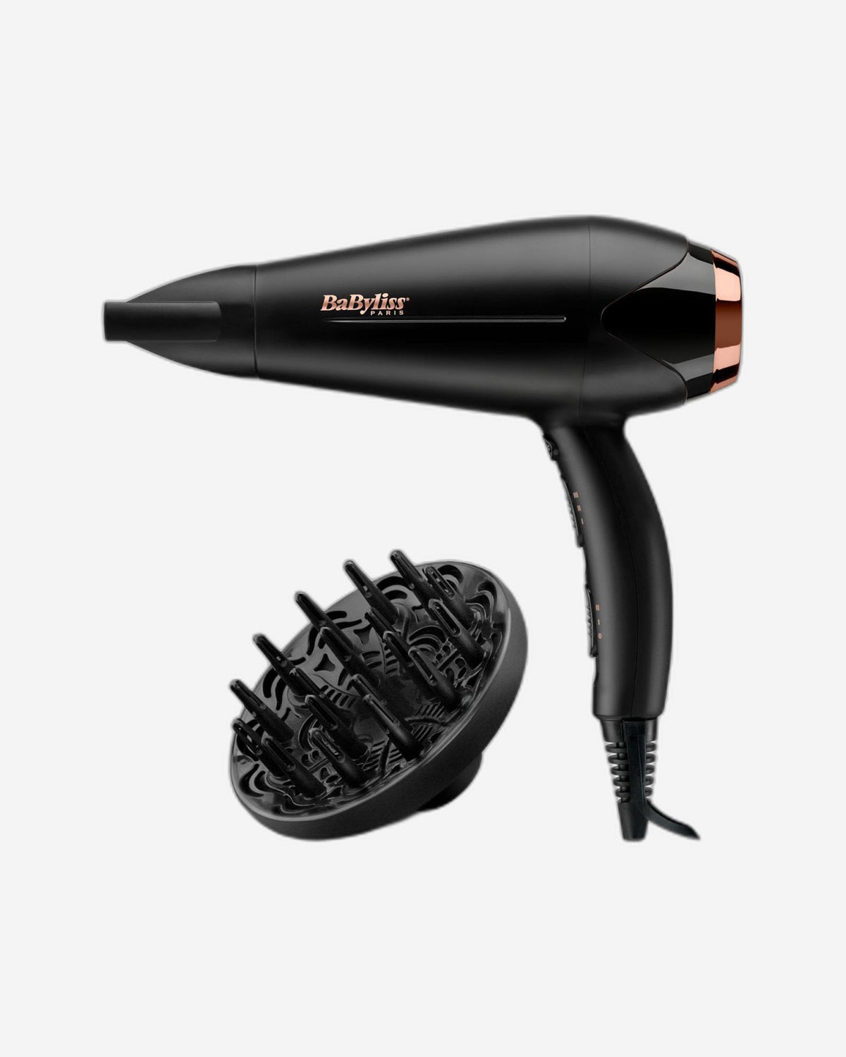 Babyliss DC Dryer 2200W Black Gold Ionic Diffuser 3 Heat 2 Speed Cool Shot Slim Nozzle - D570DSDE