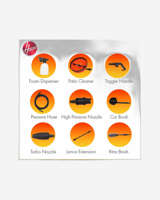 HOOVER PRESSURE WASHER 2800W 165 BARS WITH 9 ACCESSORIES - HPW-M2816