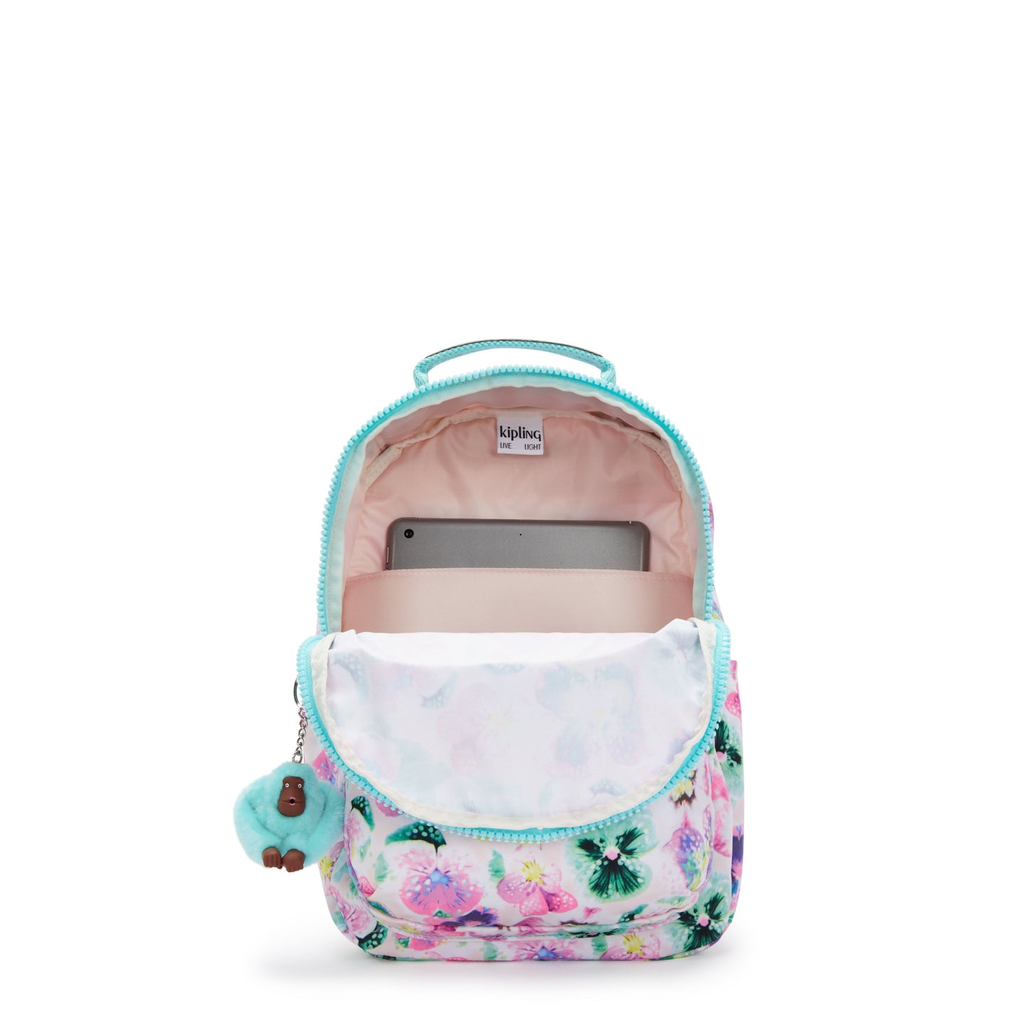 KIPLING-Seoul S-Small Backpack (With Laptop Protection)-Aqua Blossom-I5357-7EC