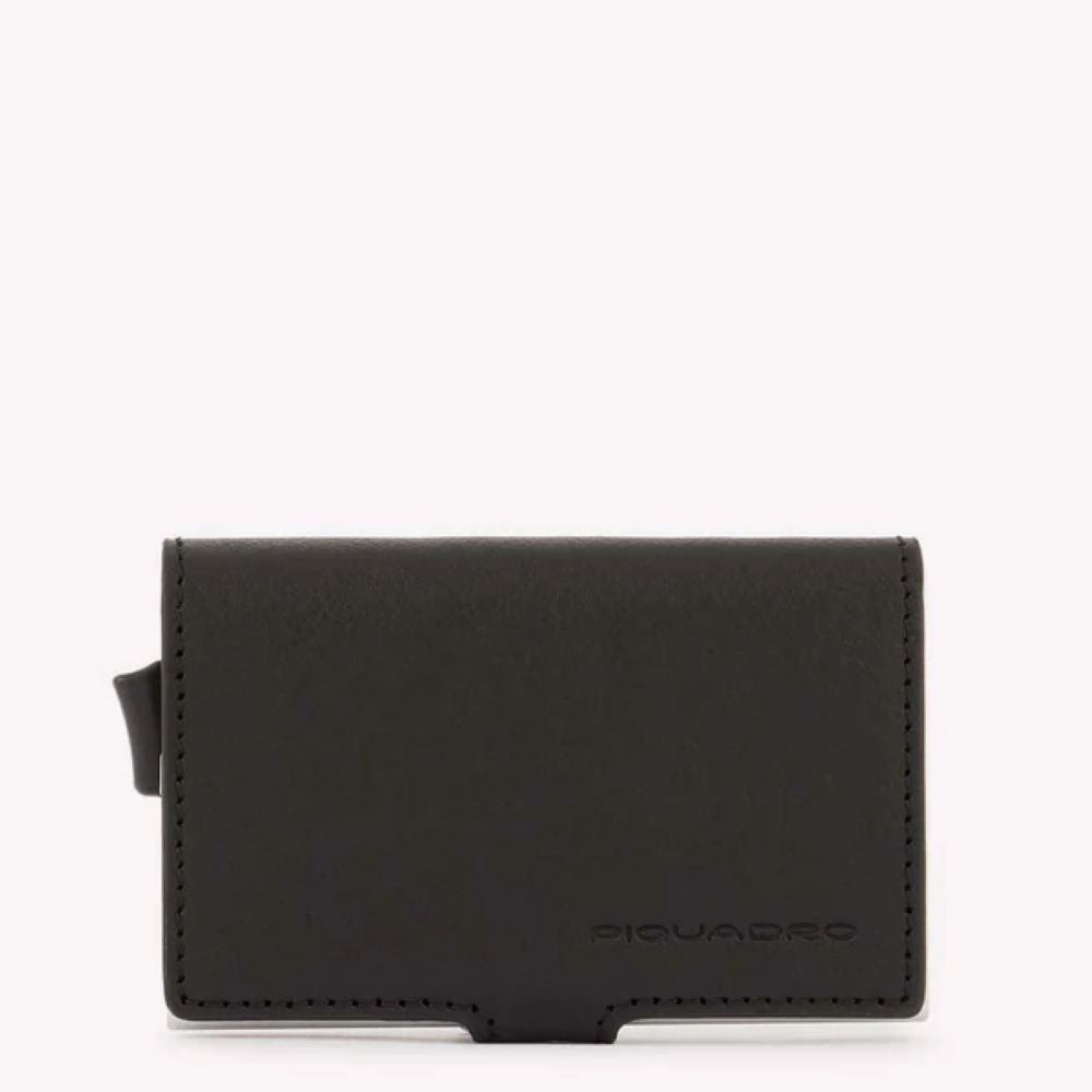 Piquadro Black Square Credit Card Holder Case In Metal With Rfid Anti-Fraud Protection PP5649B3R/N