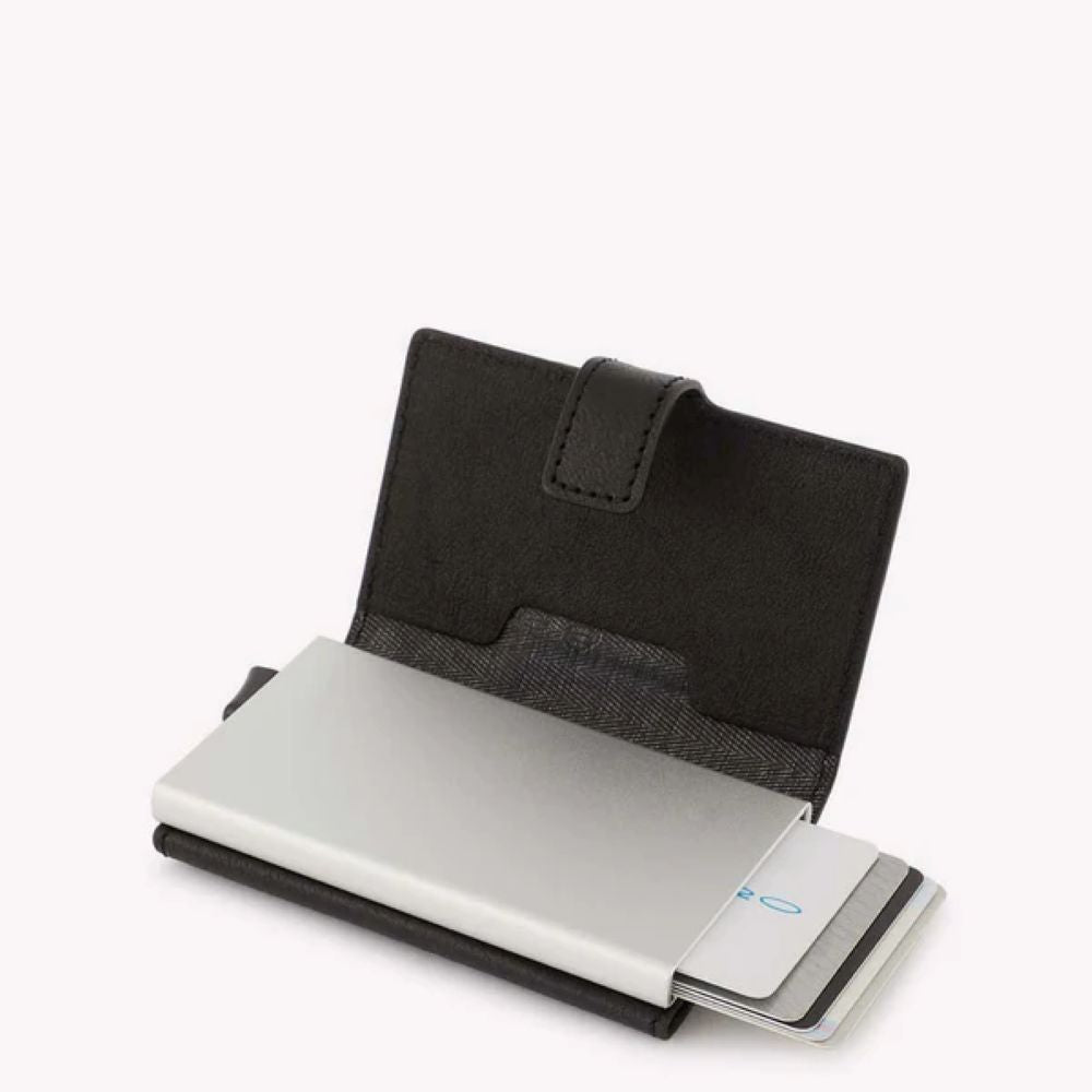   Black Square Credit Card Holder Case In Metal With Rfid Anti-Fraud Protection PP5649B3R/N