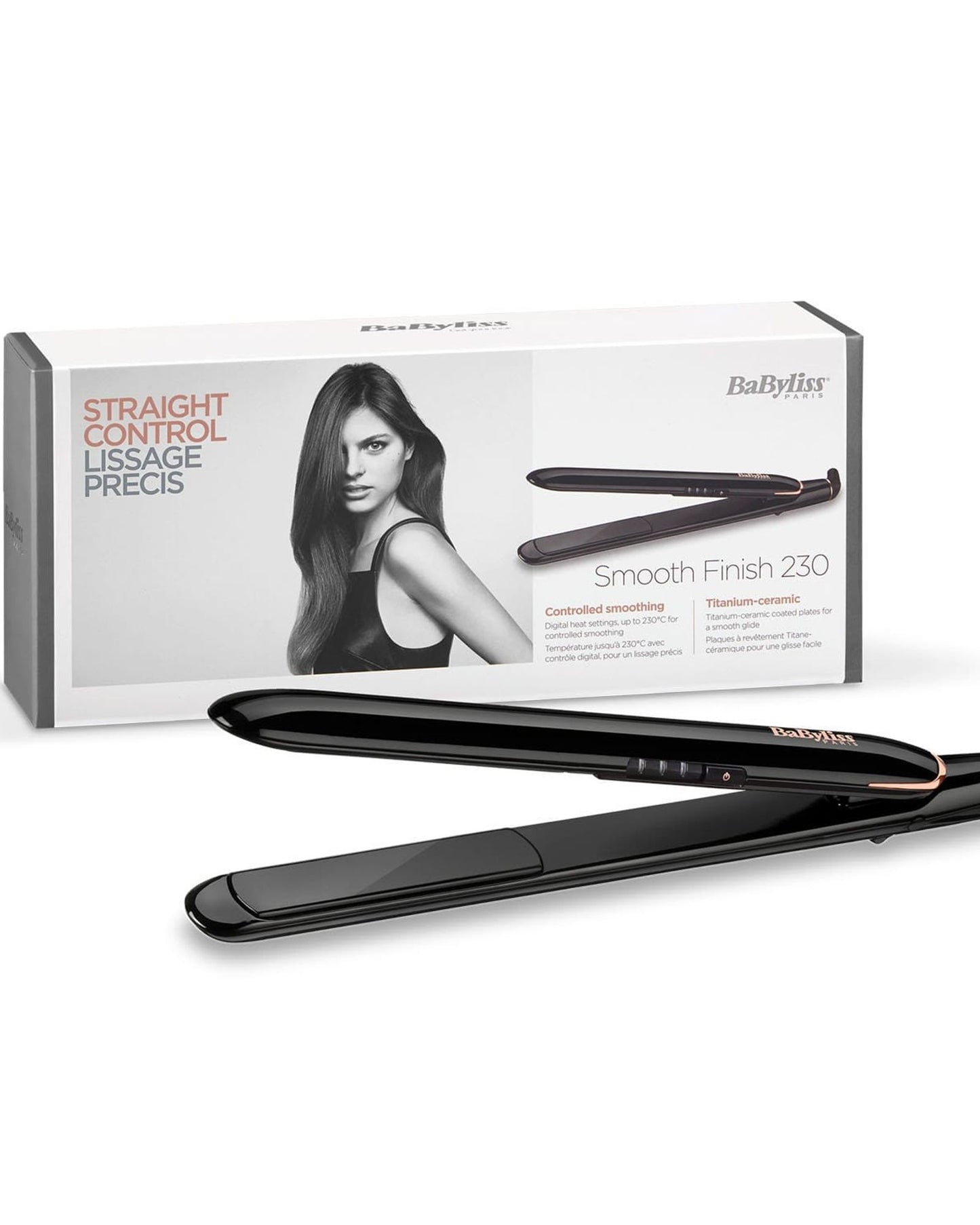 BABYLISS STRAIGHTENER 25MM PTC 3TEMPS BLACK UPTO 230C TITANIUM CERAMIC HEAT MAT - ST250SDE
