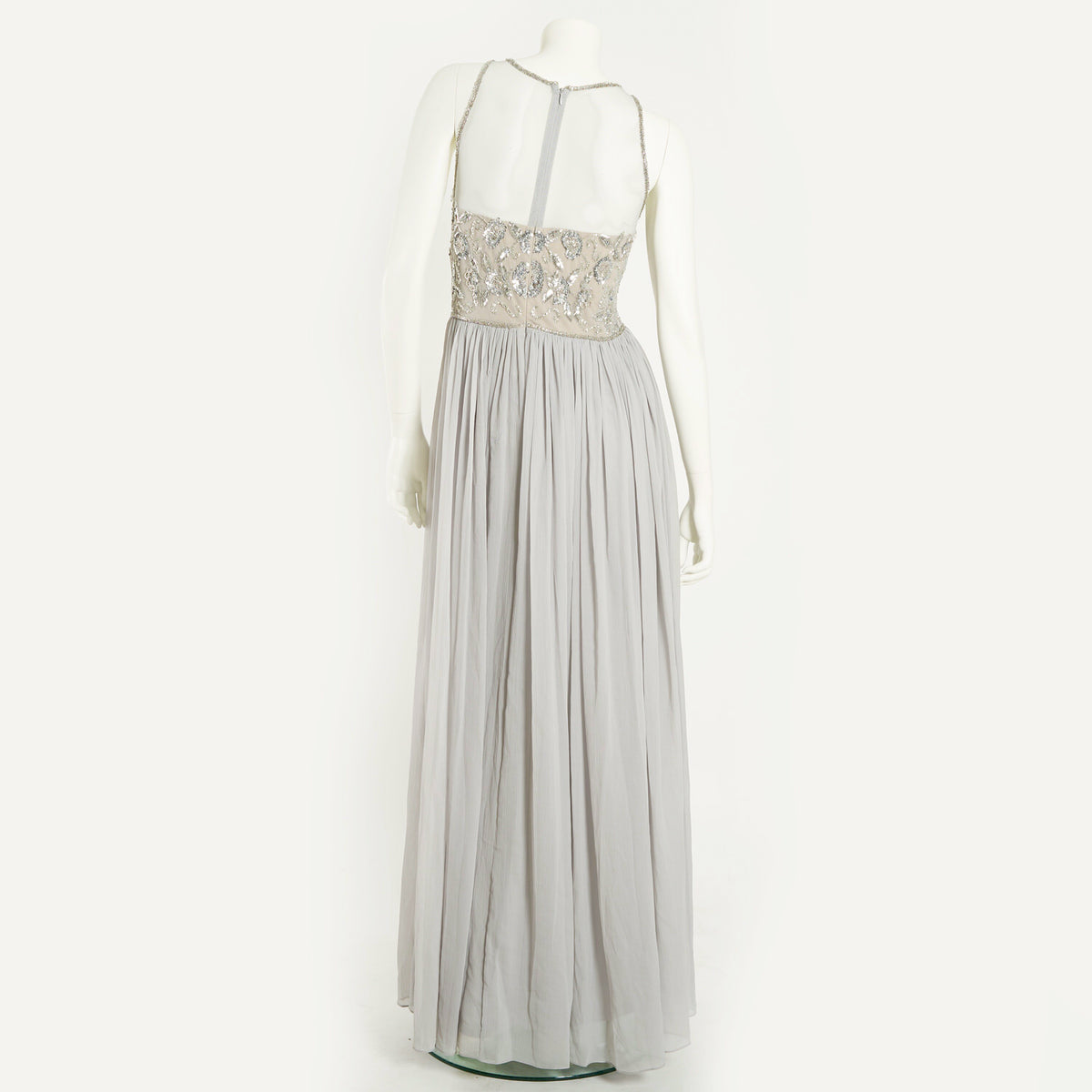 BEAD BODICE LONG CHIFFON DRESS