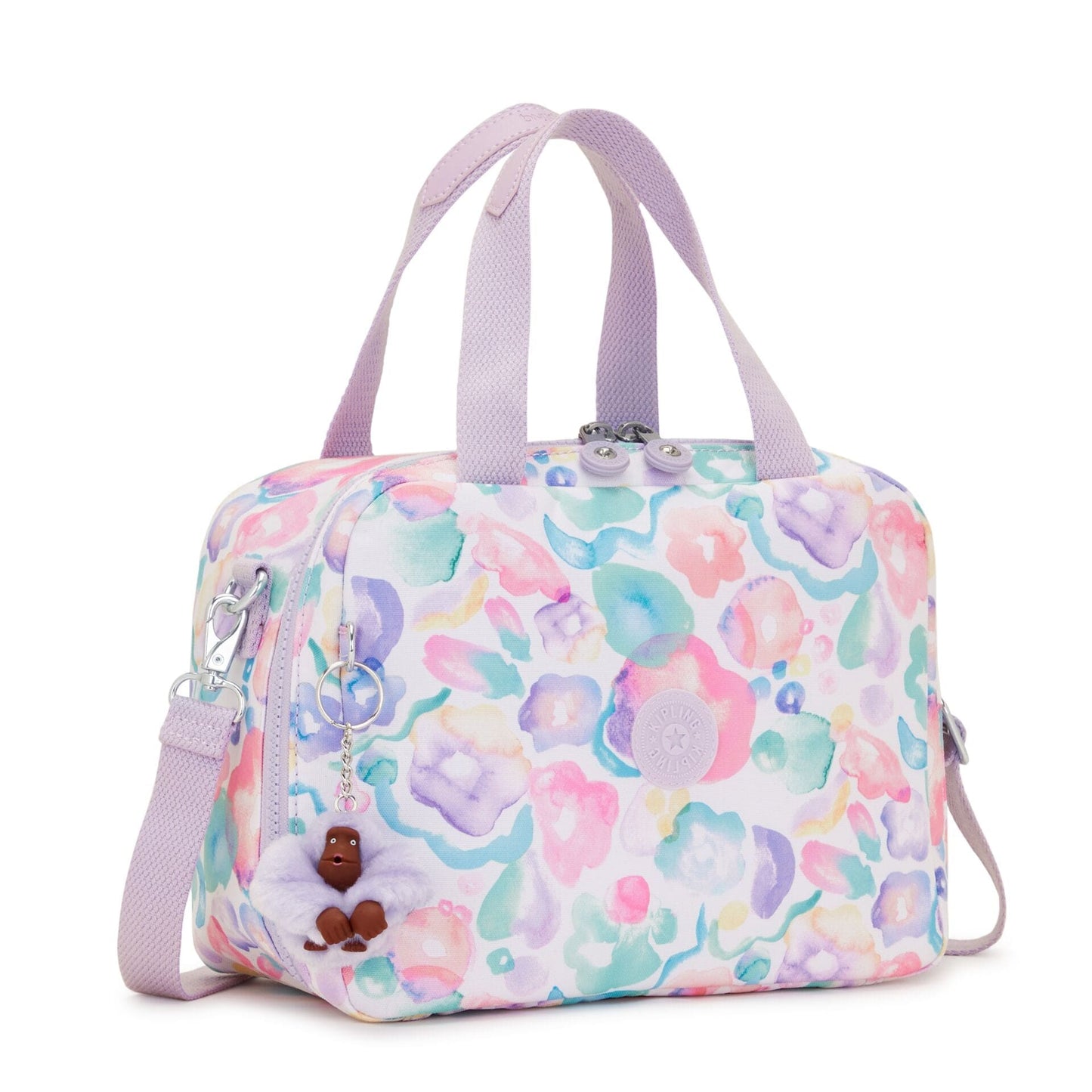 Kipling-Miyo-Insulated Medium Lunch Bag With Trolley Sleeve-Aqua Flowers-I2989-2Fw