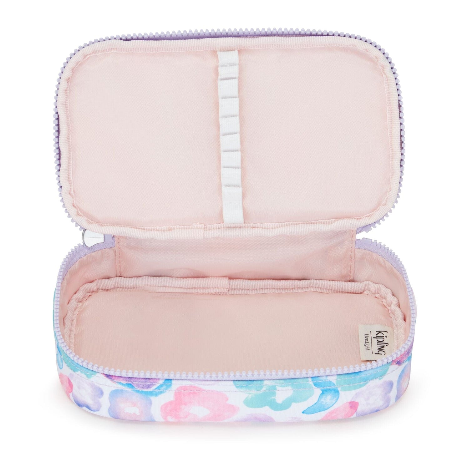 Kipling-50 Pens-Medium Pencase Holds Up To 50 Pens-Aqua Flowers-I3707-2Fw