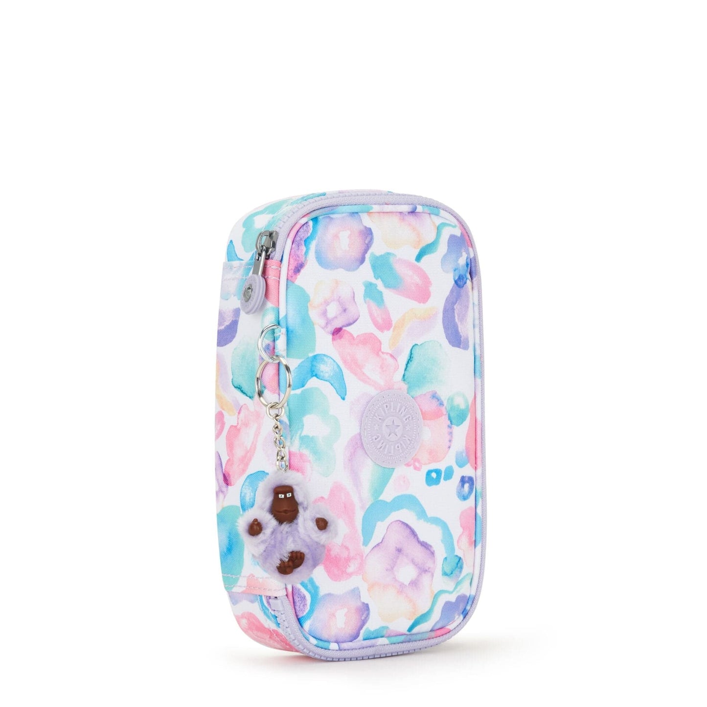 Kipling-50 Pens-Medium Pencase Holds Up To 50 Pens-Aqua Flowers-I3707-2Fw