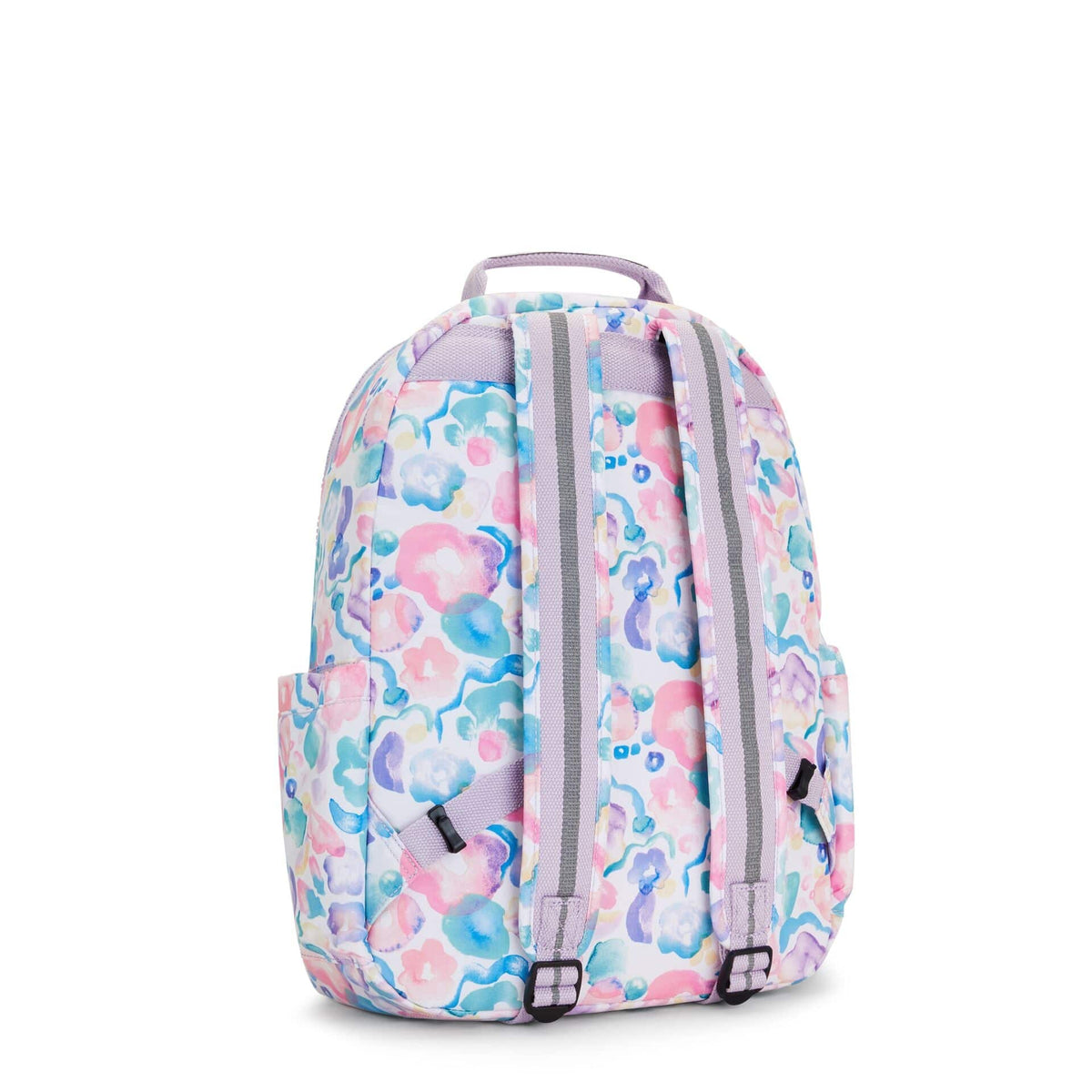 Kipling-Seoul-Large Backpack With Padded Laptop Compartment-Aqua Flowers-I4851-2Fw