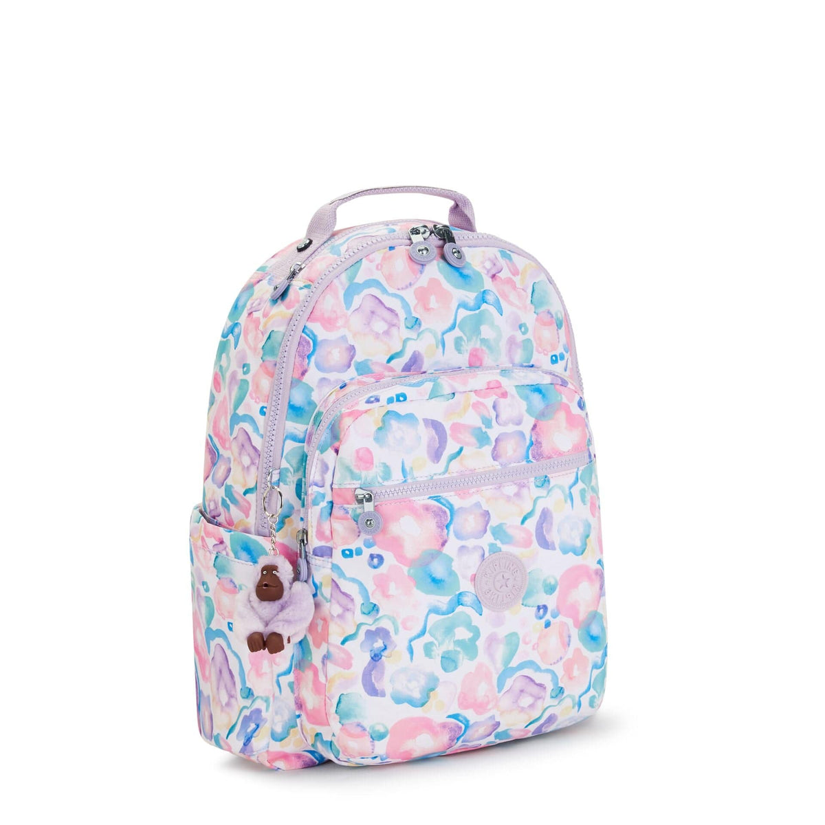 Kipling-Seoul-Large Backpack With Padded Laptop Compartment-Aqua Flowers-I4851-2Fw