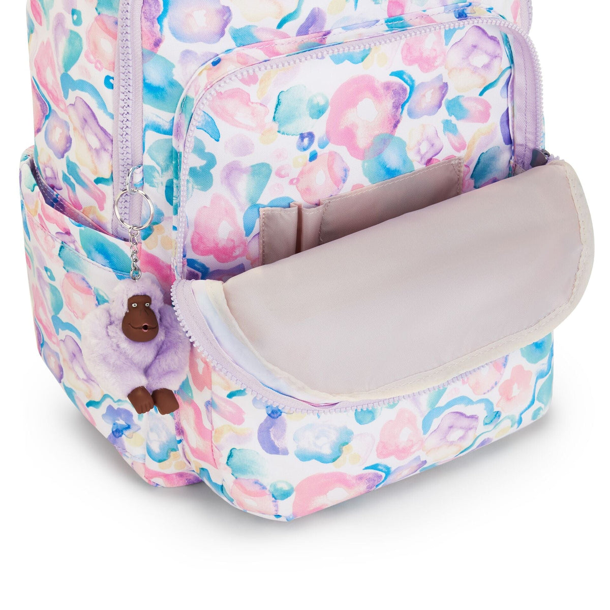Kipling-Seoul-Large Backpack With Padded Laptop Compartment-Aqua Flowers-I4851-2Fw