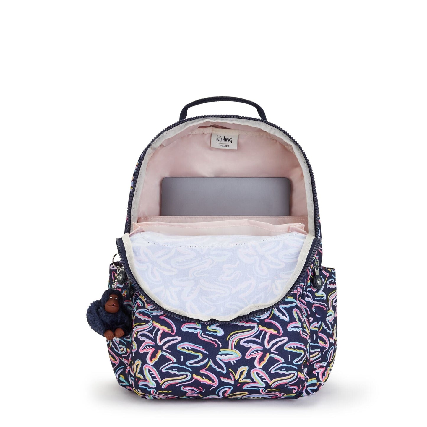 Kipling-Seoul-Large Backpack With Padded Laptop Compartment-Palm Fiesta Print-I4851-3Mc