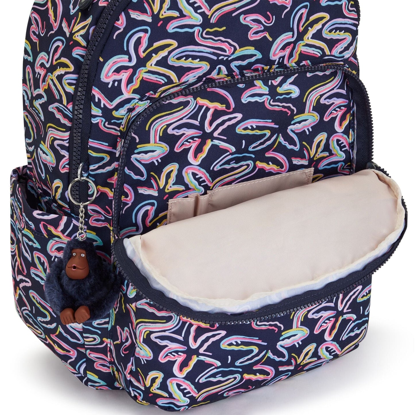 Kipling-Seoul-Large Backpack With Padded Laptop Compartment-Palm Fiesta Print-I4851-3Mc