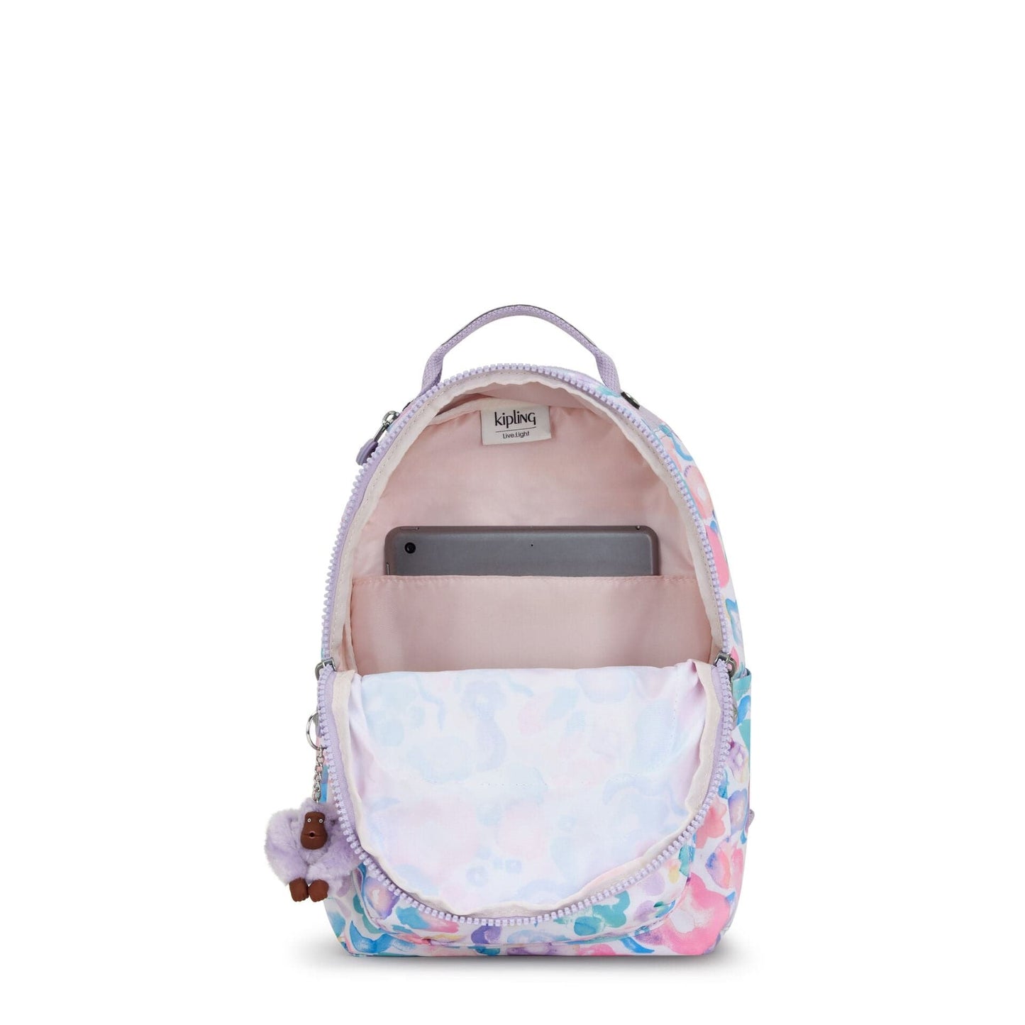 Kipling-Seoul S-Small Backpack With Tablet Compartment-Aqua Flowers-I5357-2Fw