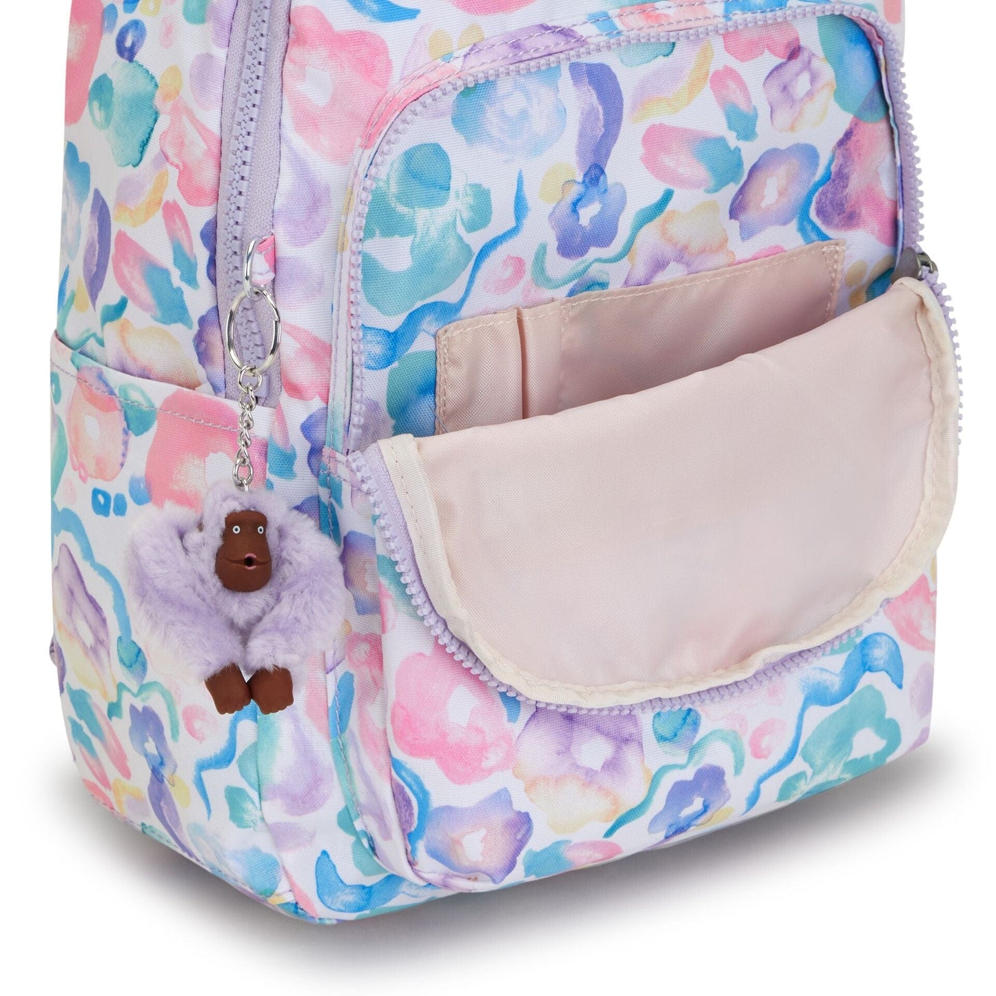Kipling-Seoul S-Small Backpack With Tablet Compartment-Aqua Flowers-I5357-2Fw