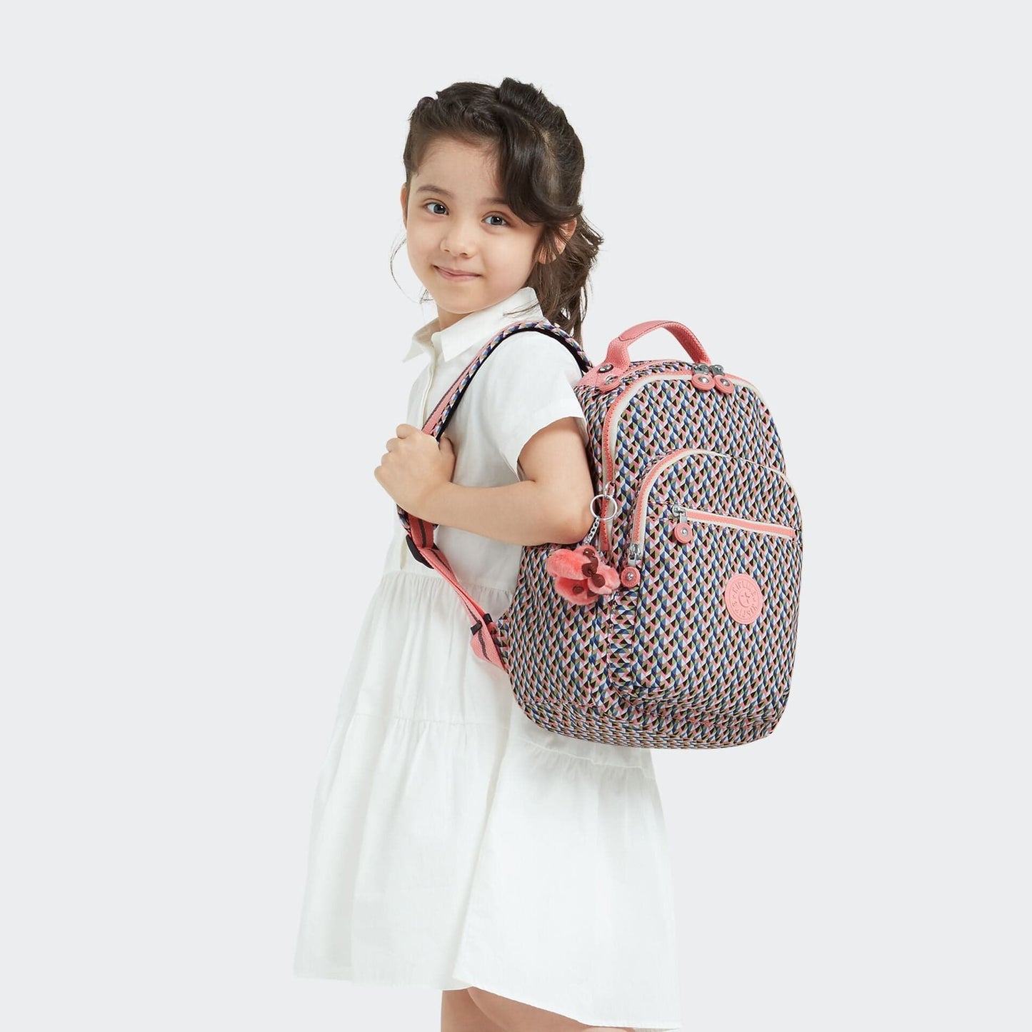 KIPLING-Seoul S-Small Backpack (With Laptop Protection)-Girly Geo-I5357-Z84