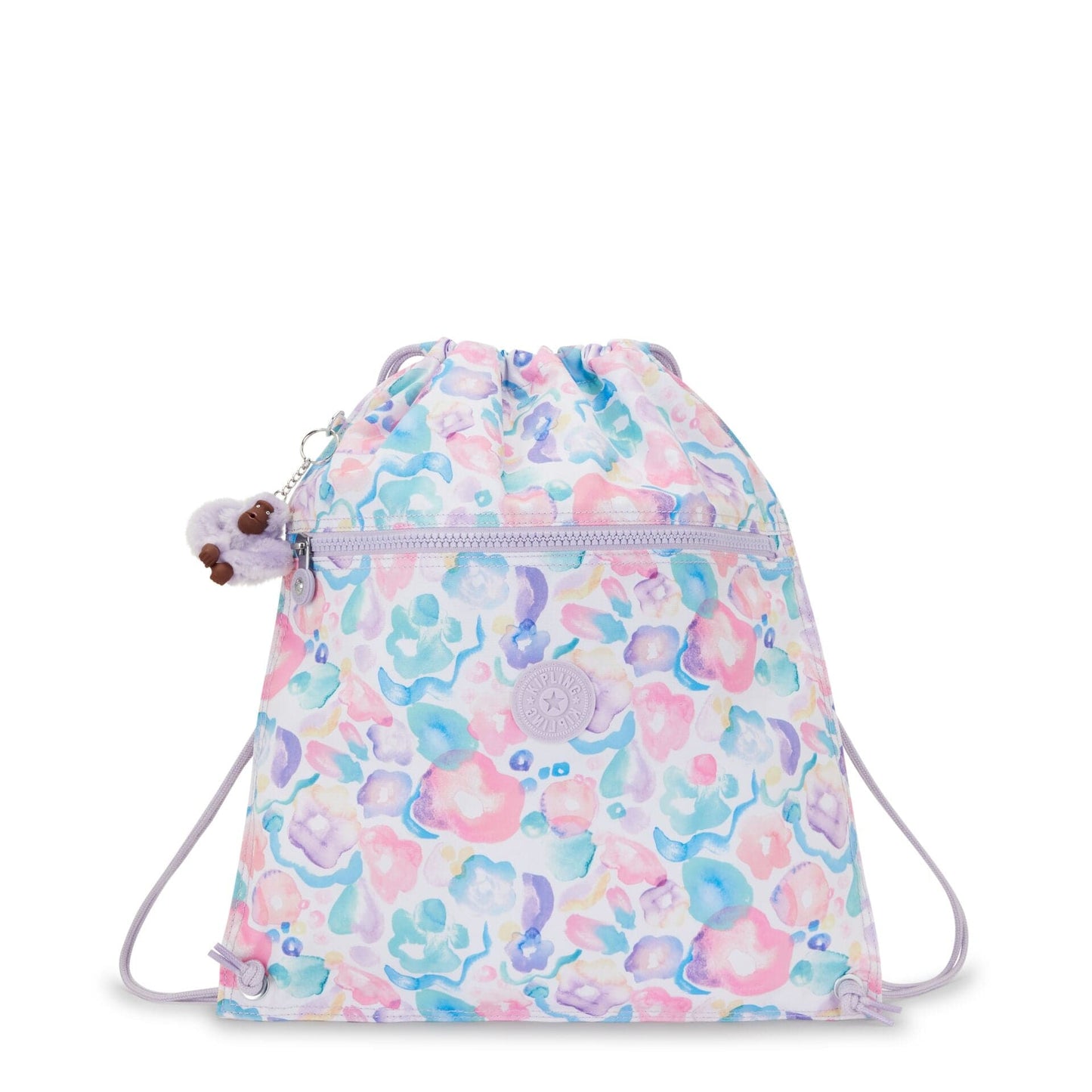 KIPLING-Supertaboo-Medium Drawstring Bag-Aqua Flowers-I5637-2FW