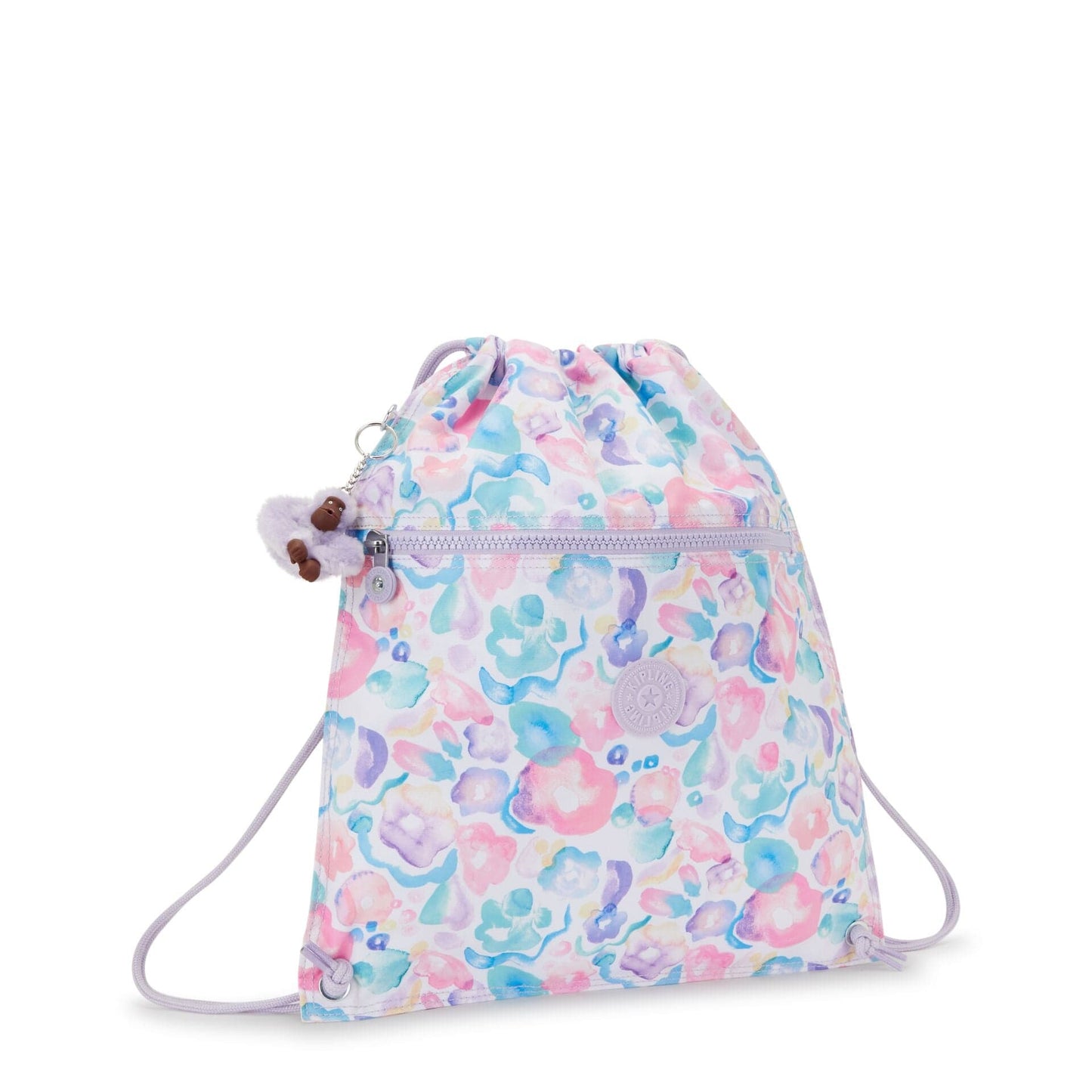 Kipling-Supertaboo-Medium Drawstring Bag-Aqua Flowers-I5637-2Fw