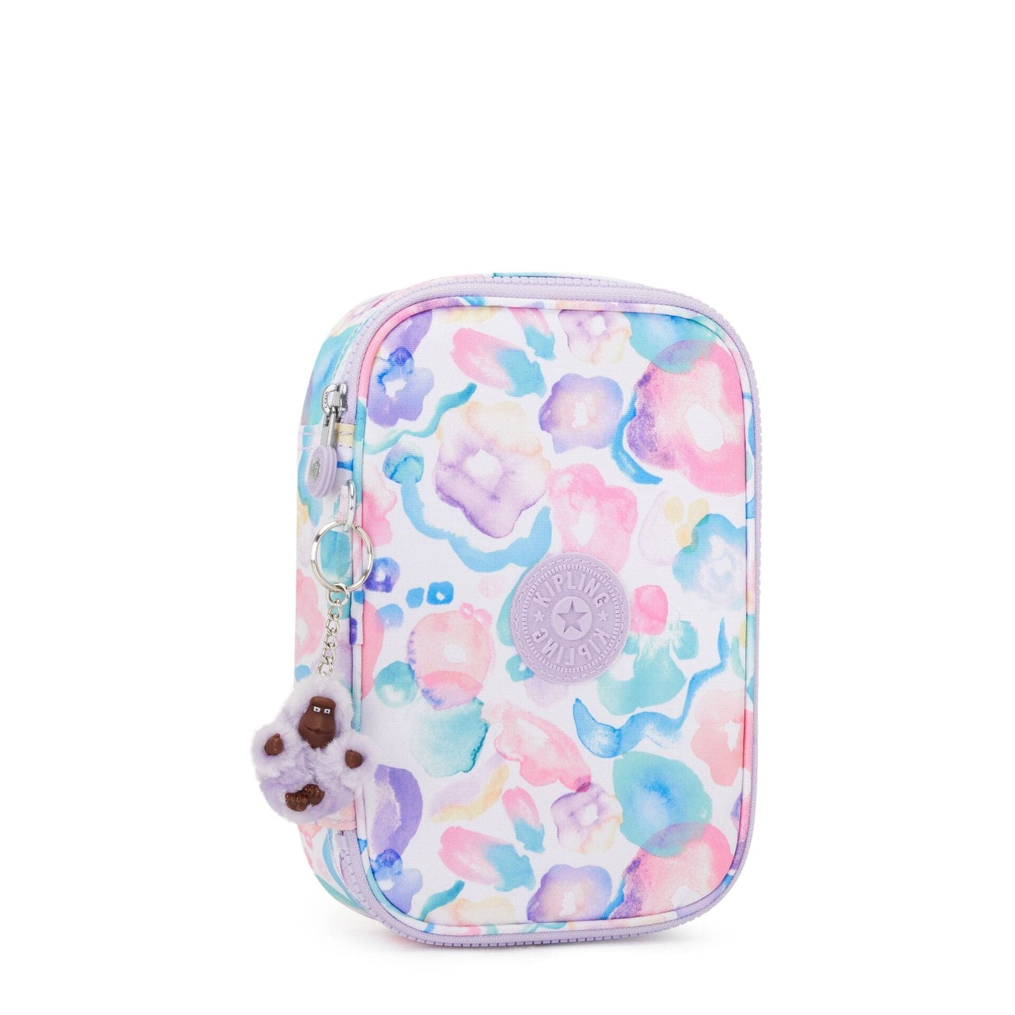 Kipling-100 Pens-Large Pencase Holds Up To 100 Pens-Aqua Flowers-I6002-2Fw