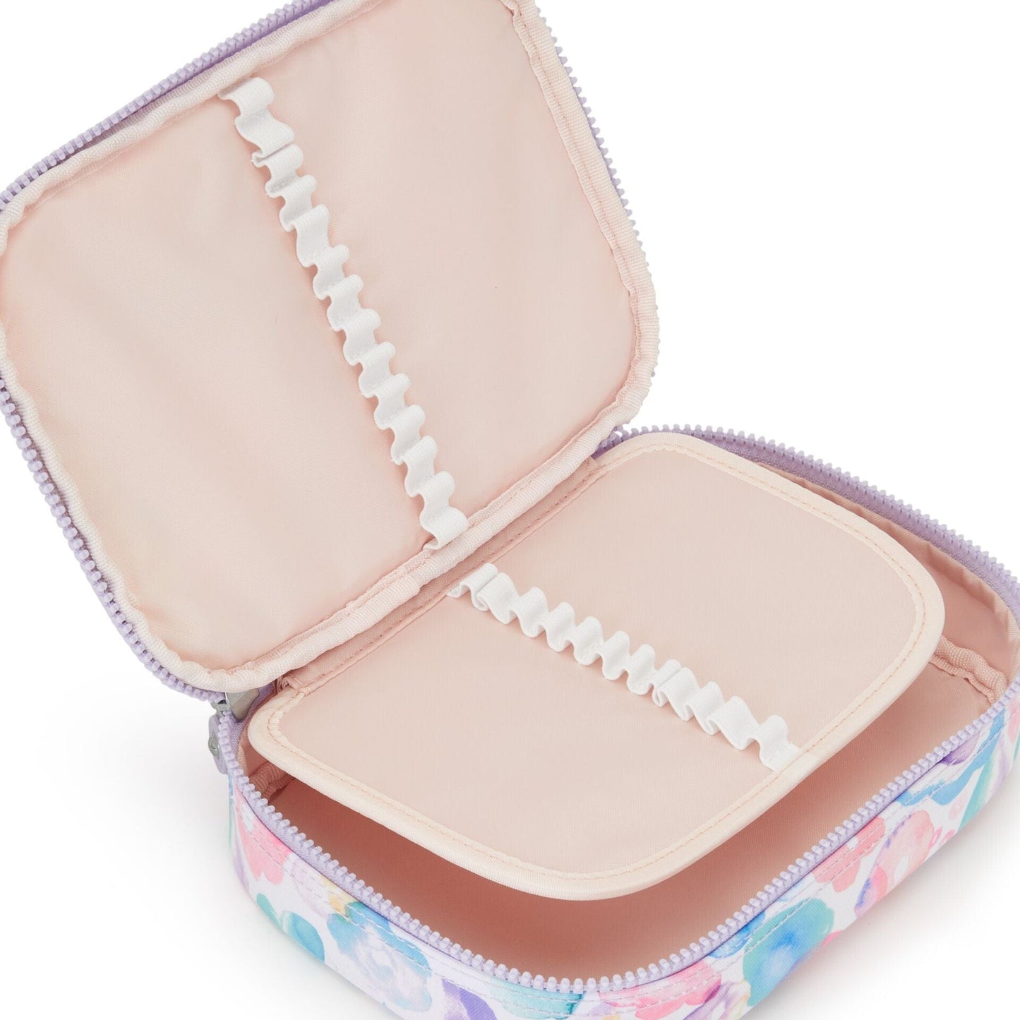 Kipling-100 Pens-Large Pencase Holds Up To 100 Pens-Aqua Flowers-I6002-2Fw