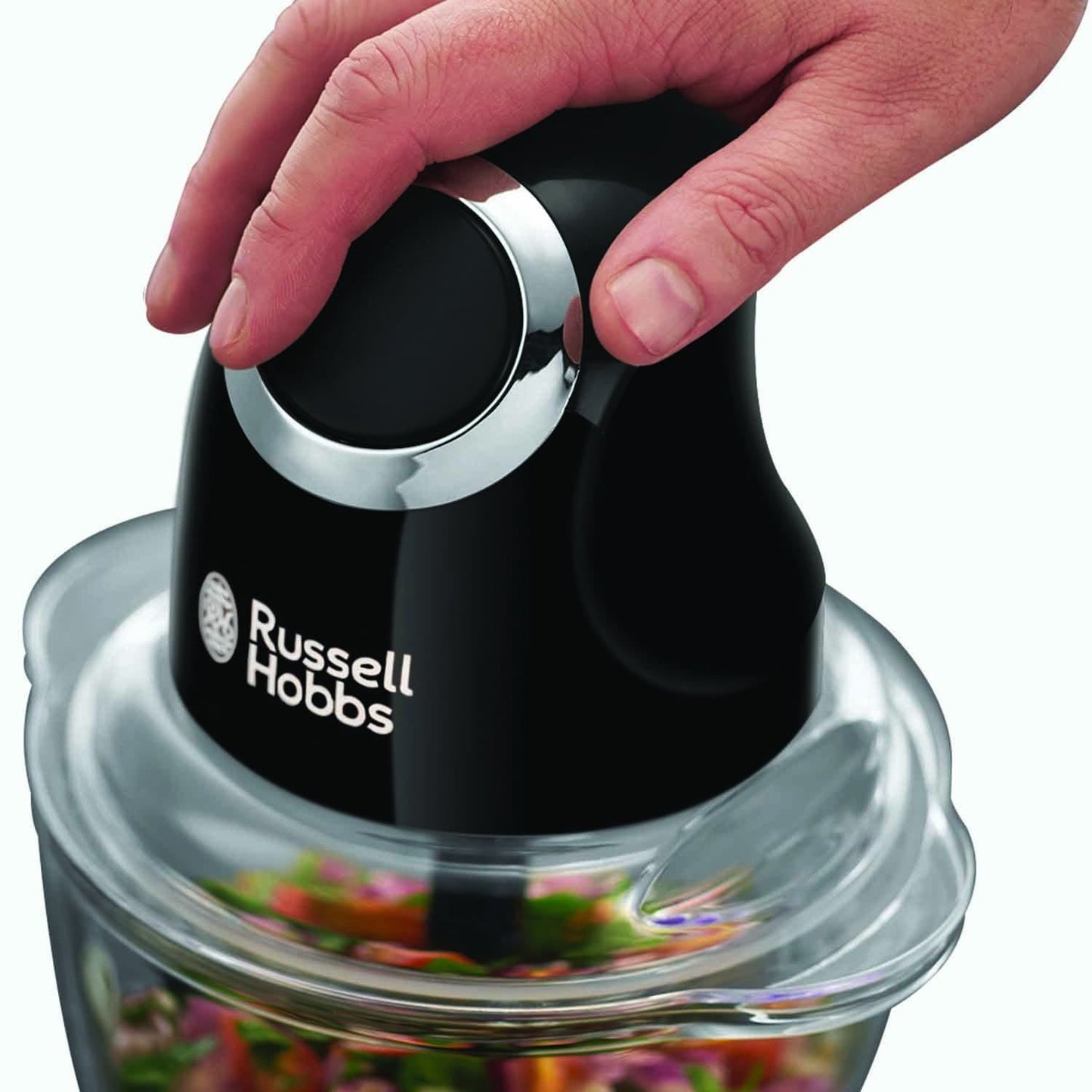 RUSSELL HOBBS DESIRE MATTE BLACK ELECTRIC MINI CHOPPER WITH 500ML CAPACITY GLASS BOWL & STAINLESS STEEL BLADE, 200W  - 24662